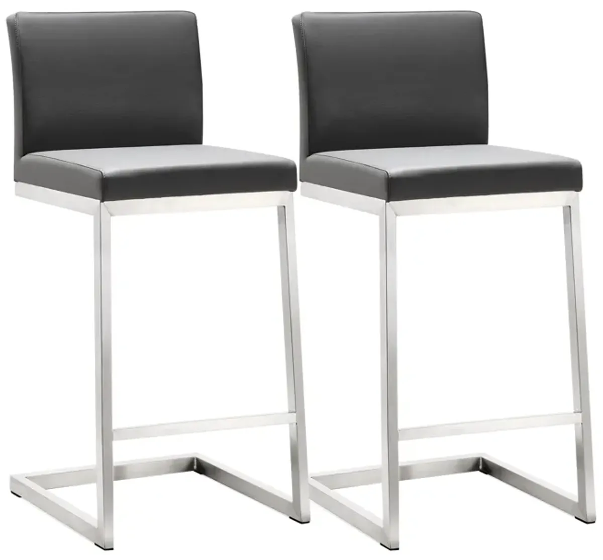 Parma Grey Performance Vegan Leather and Stainless Steel Counter Stool - Set of 2