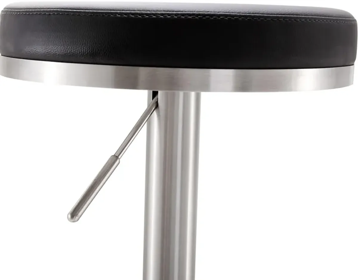 Fano Black Performance Vegan Leather and Stainless Steel Adjustable Barstool