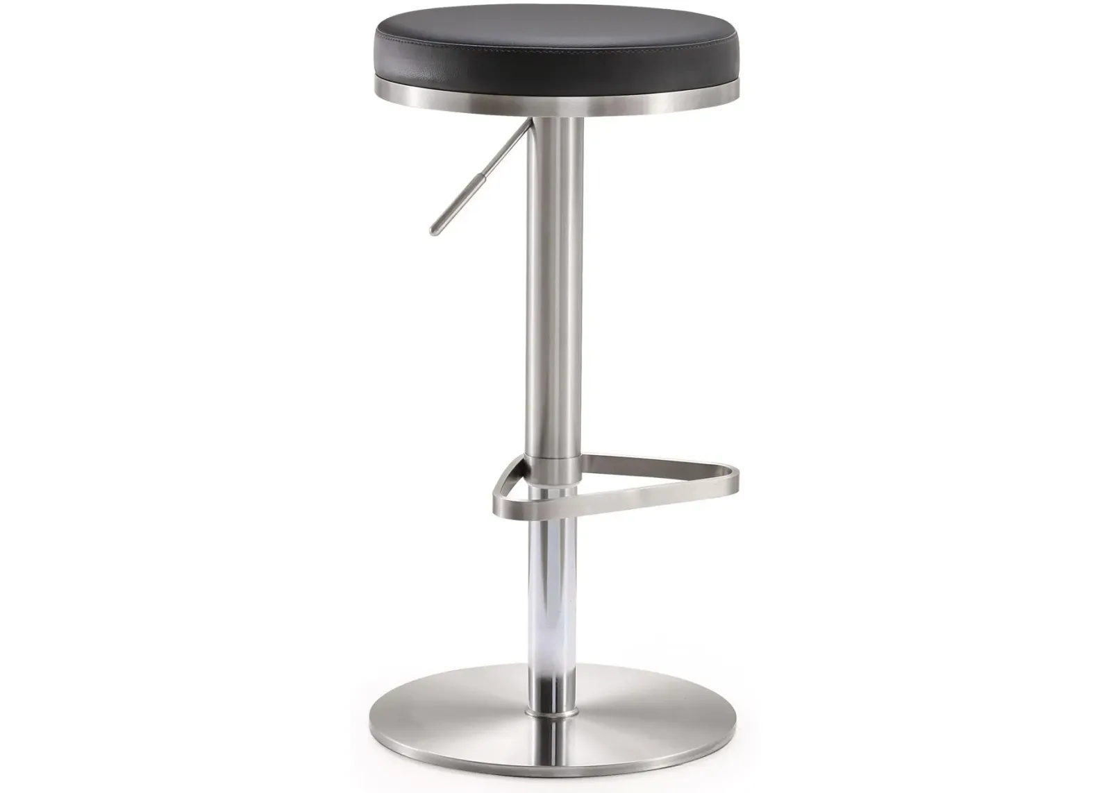 Fano Black Performance Vegan Leather and Stainless Steel Adjustable Barstool