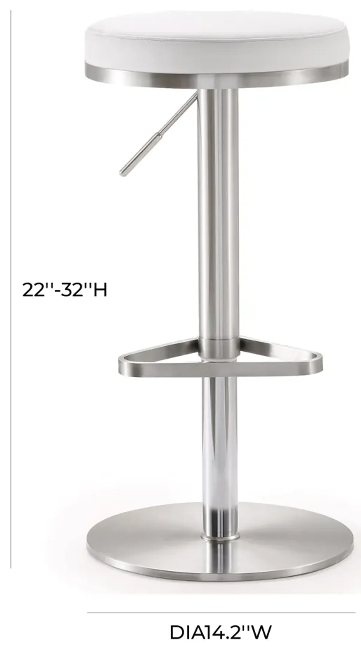 Fano White Performance Vegan Leather and Stainless Steel Adjustable Barstool