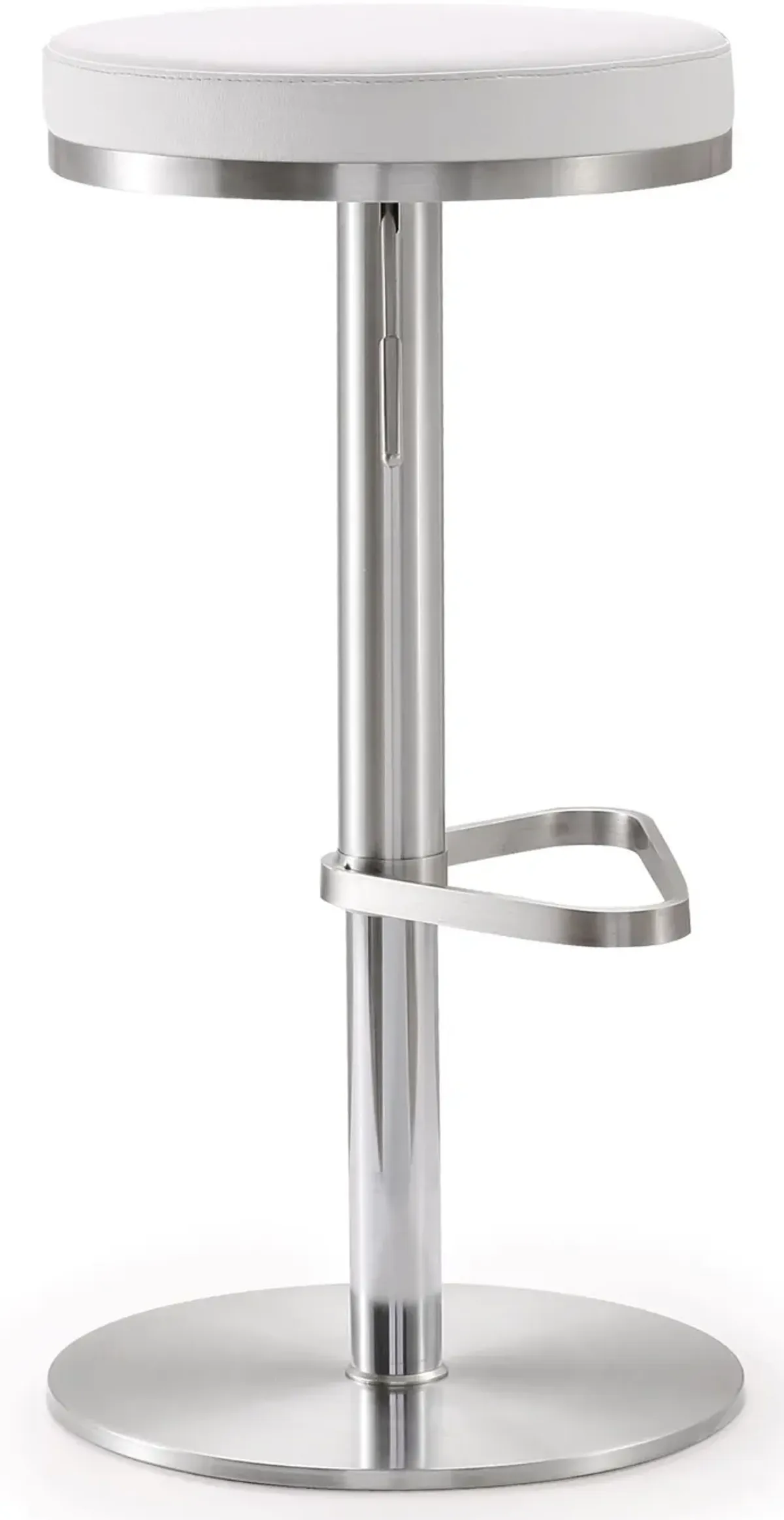 Fano White Performance Vegan Leather and Stainless Steel Adjustable Barstool