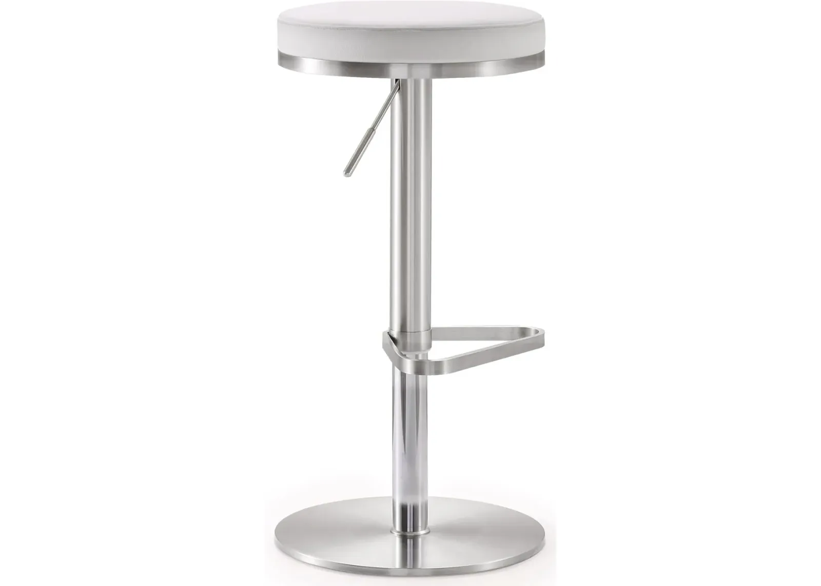 Fano White Performance Vegan Leather and Stainless Steel Adjustable Barstool