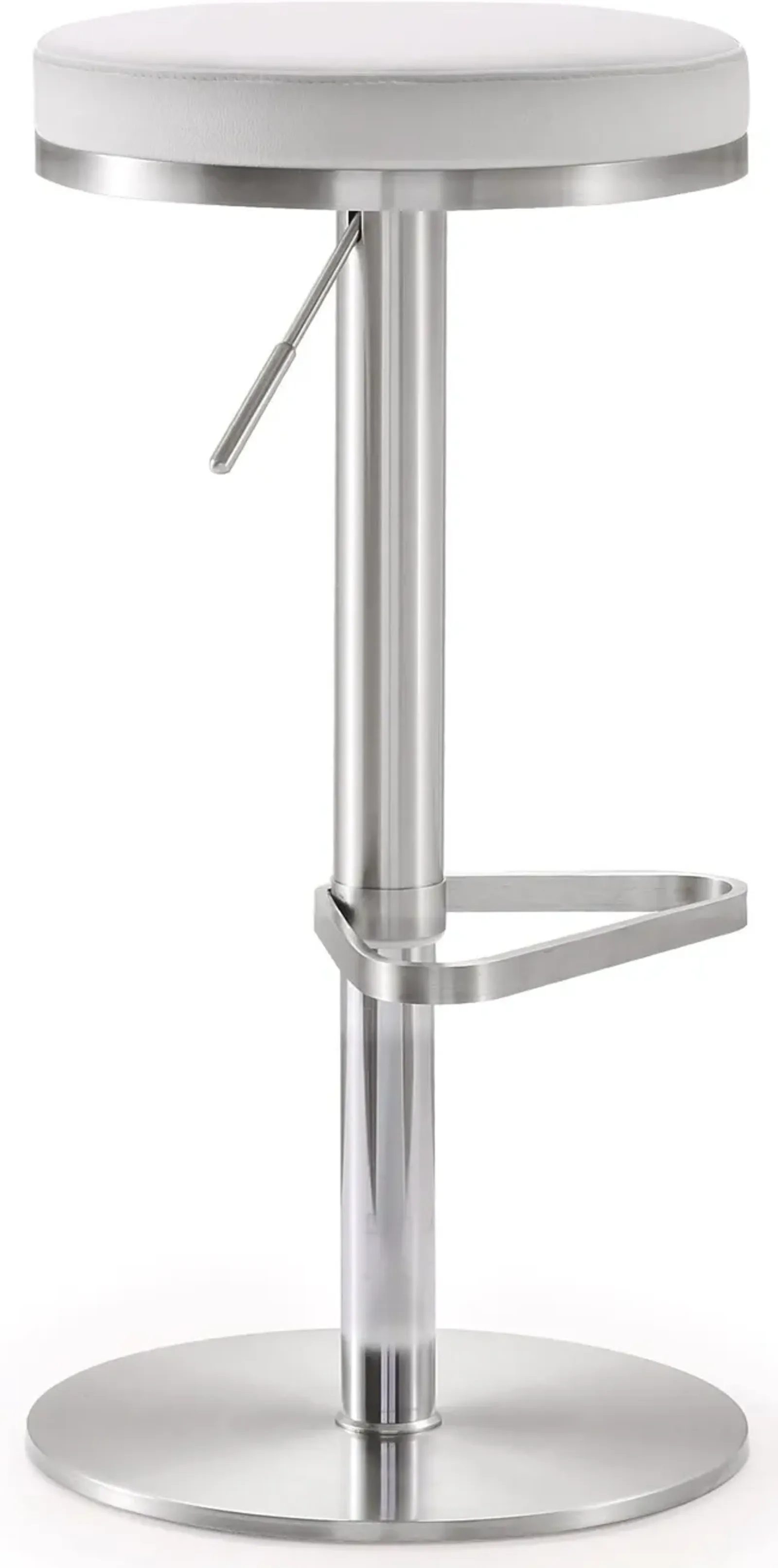 Fano White Performance Vegan Leather and Stainless Steel Adjustable Barstool