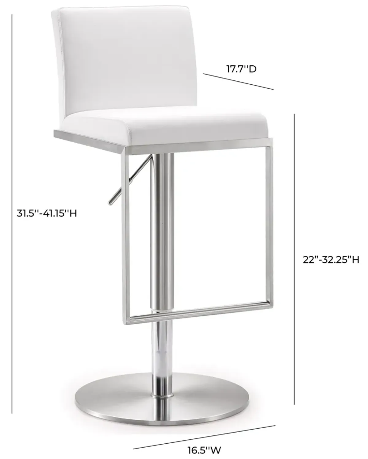 Amalfi White Performance Vegan Leather Adjustable Stool