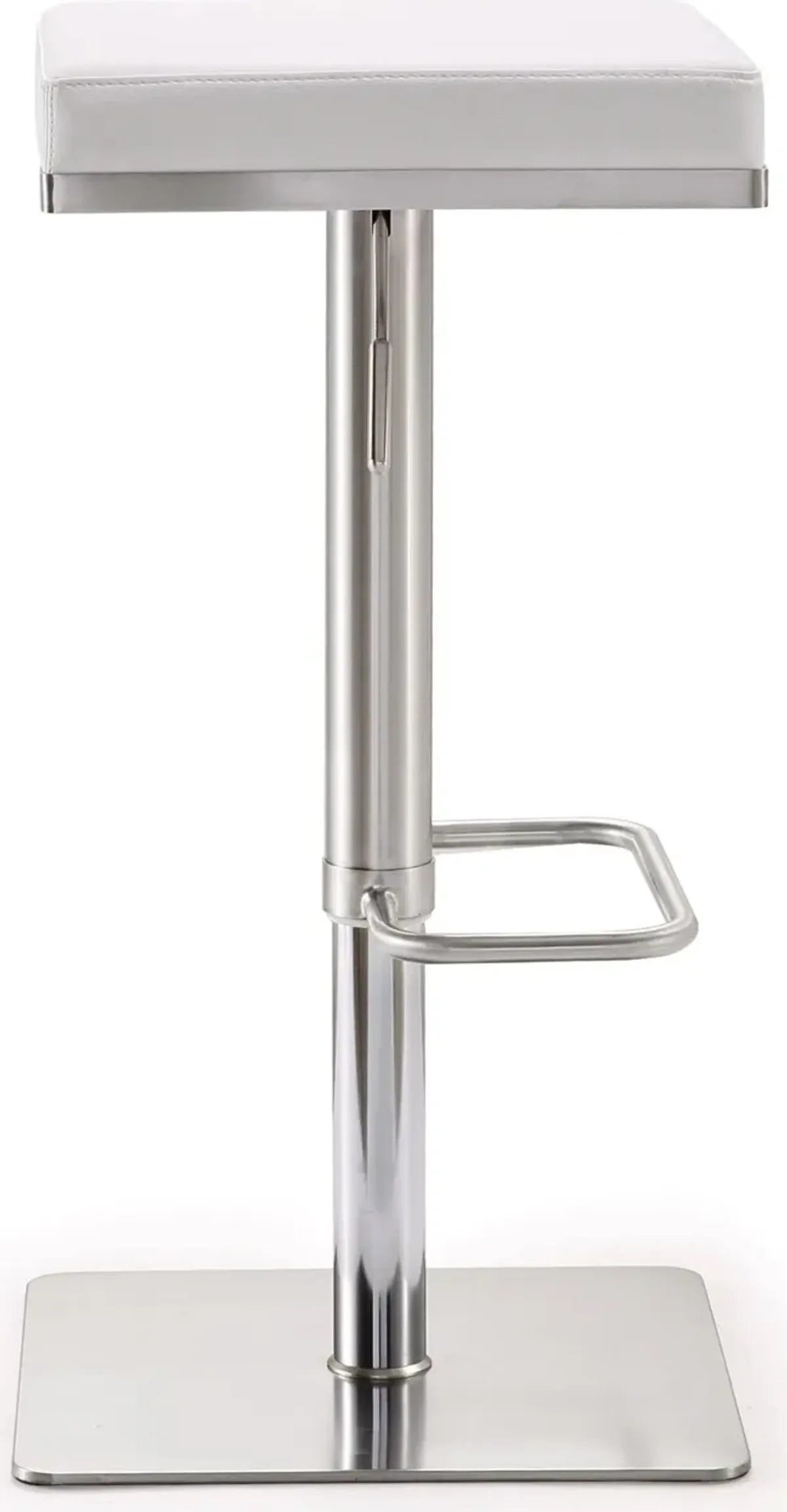 Bari White Performance Vegan Leather and Stainless Steel Adjustable Barstool