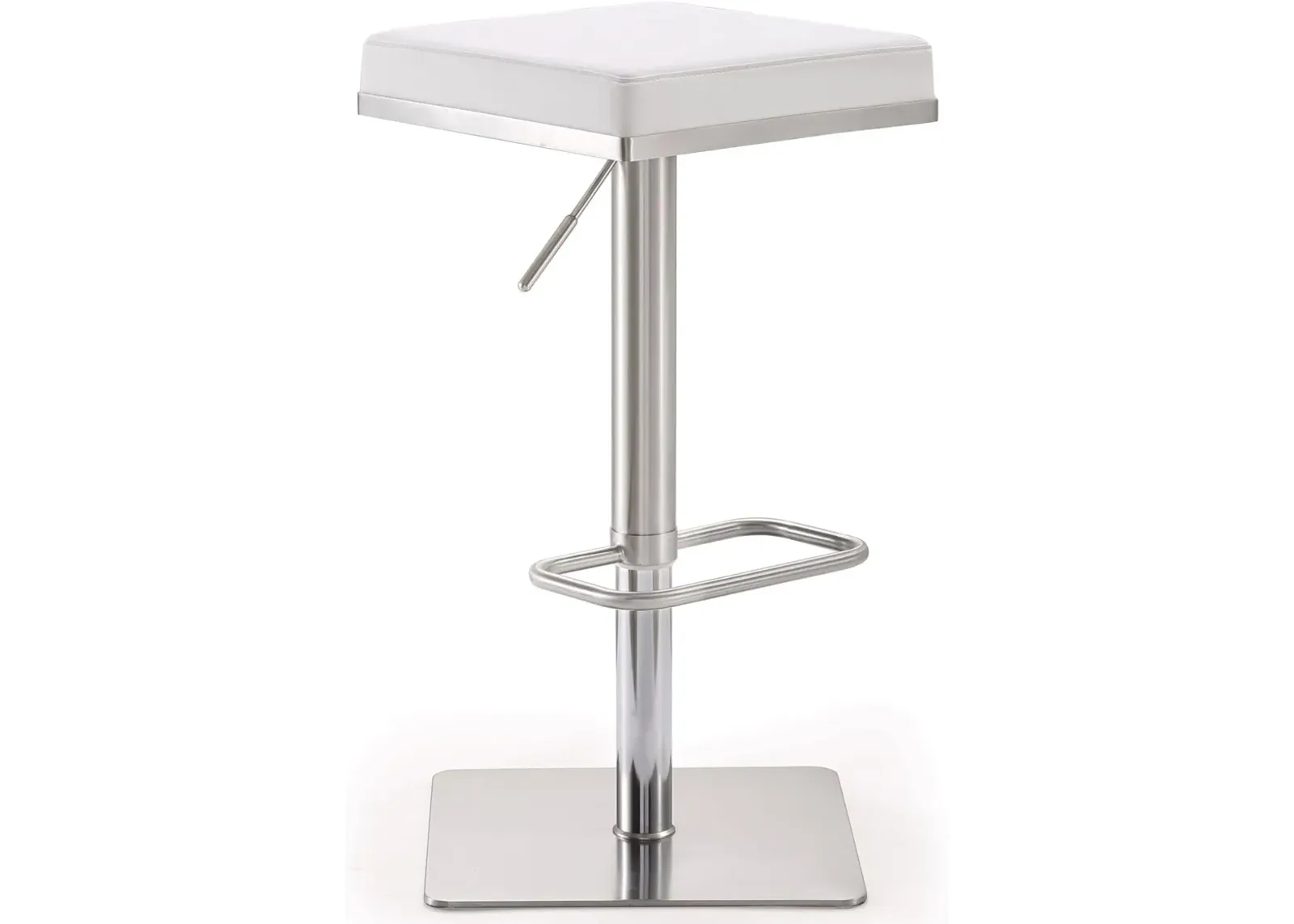 Bari White Performance Vegan Leather and Stainless Steel Adjustable Barstool