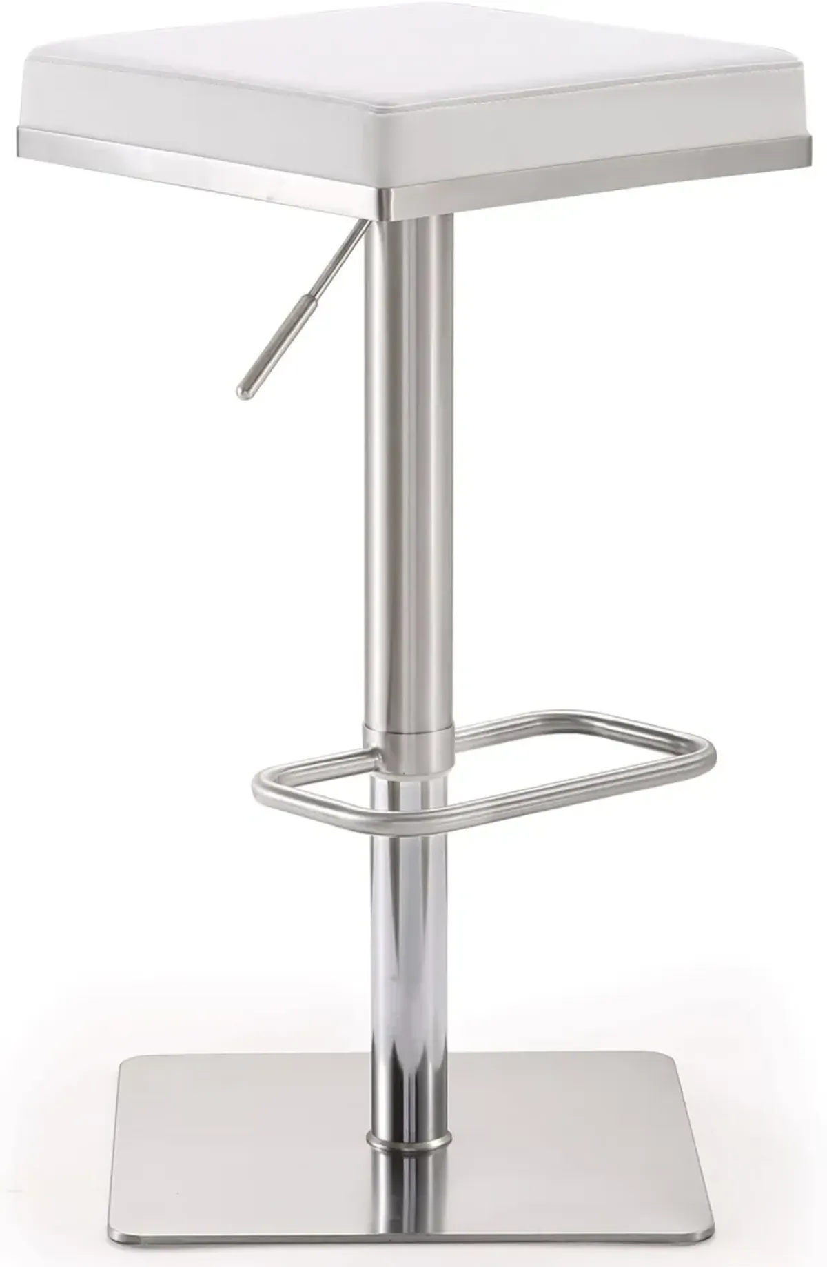 Bari White Performance Vegan Leather and Stainless Steel Adjustable Barstool