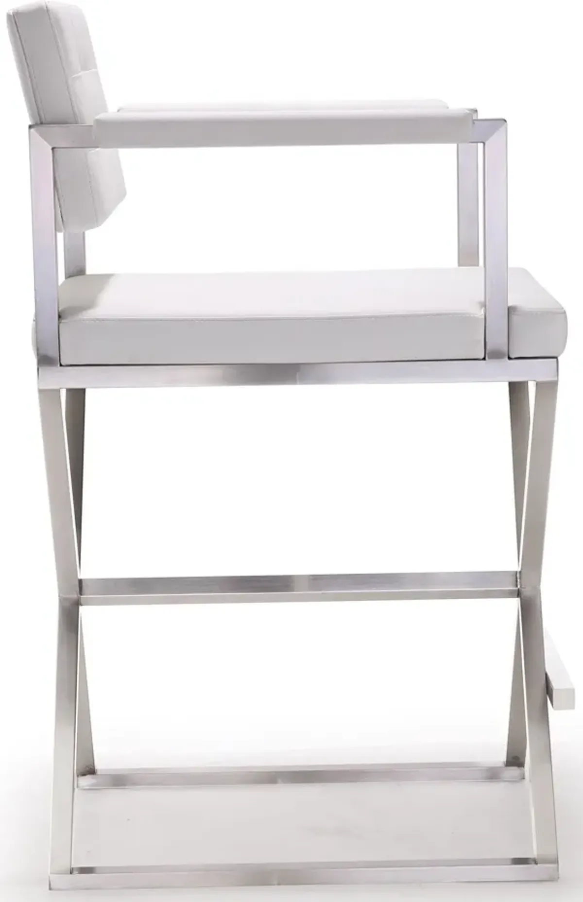 Director White Performance Vegan Leather and Stainless Steel Counter Stool