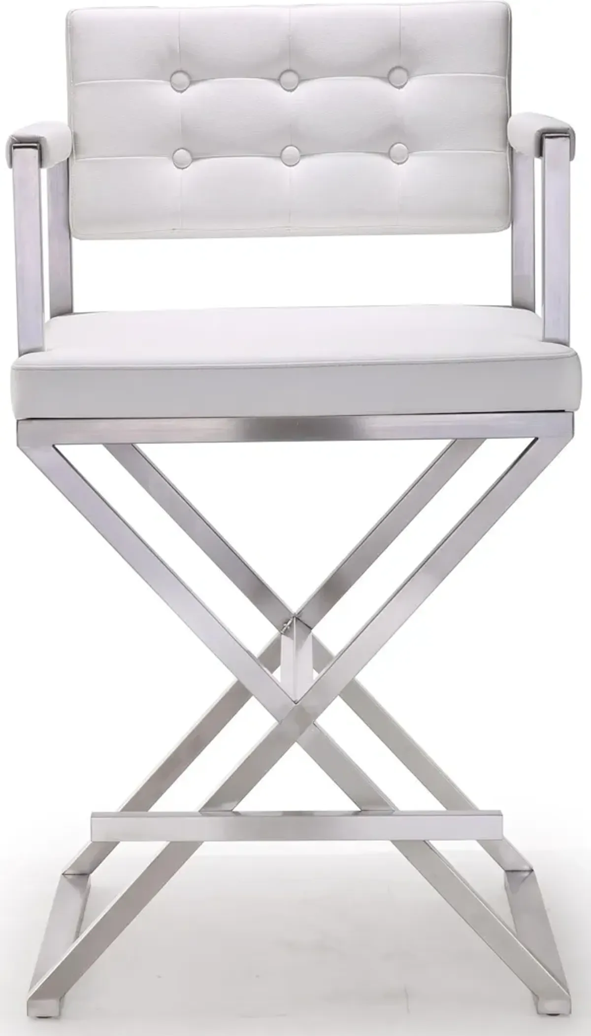 Director White Performance Vegan Leather and Stainless Steel Counter Stool