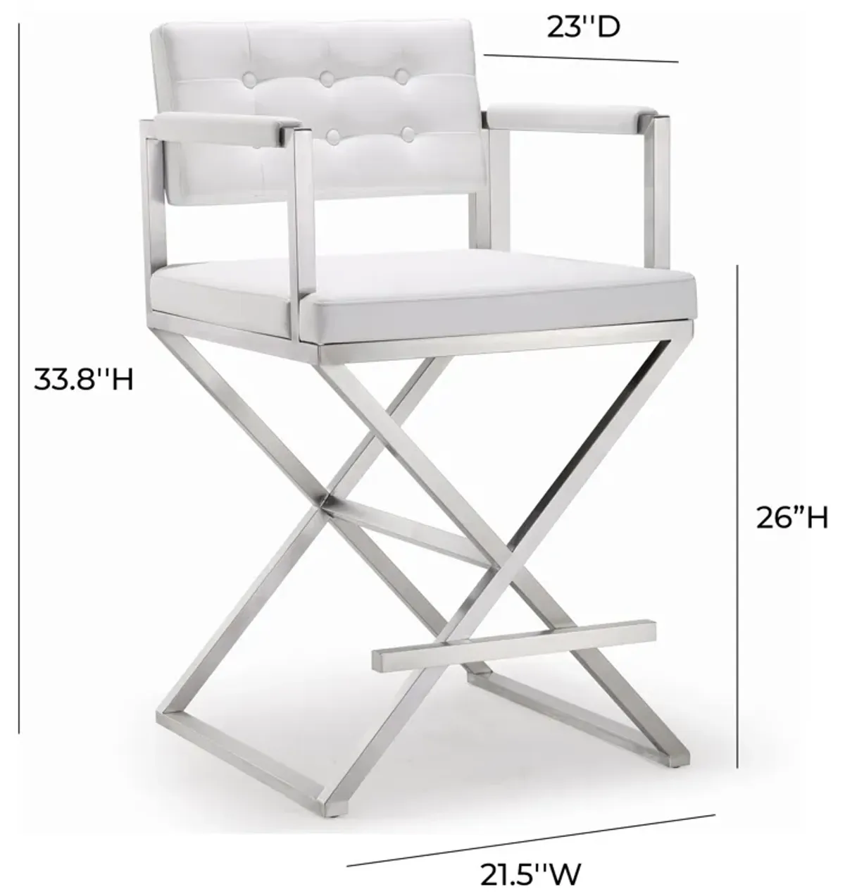 Director White Performance Vegan Leather and Stainless Steel Counter Stool