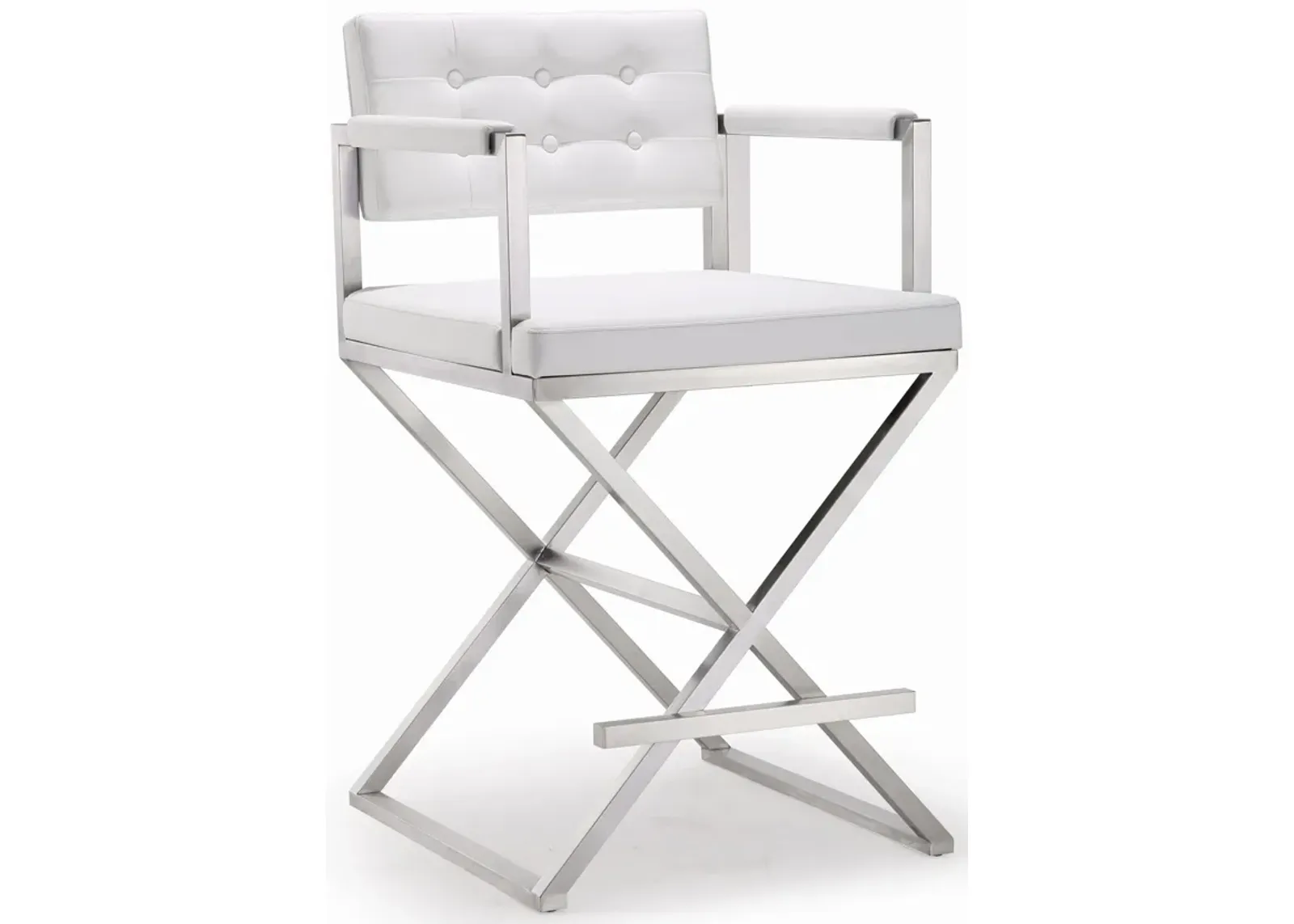 Director White Performance Vegan Leather and Stainless Steel Counter Stool