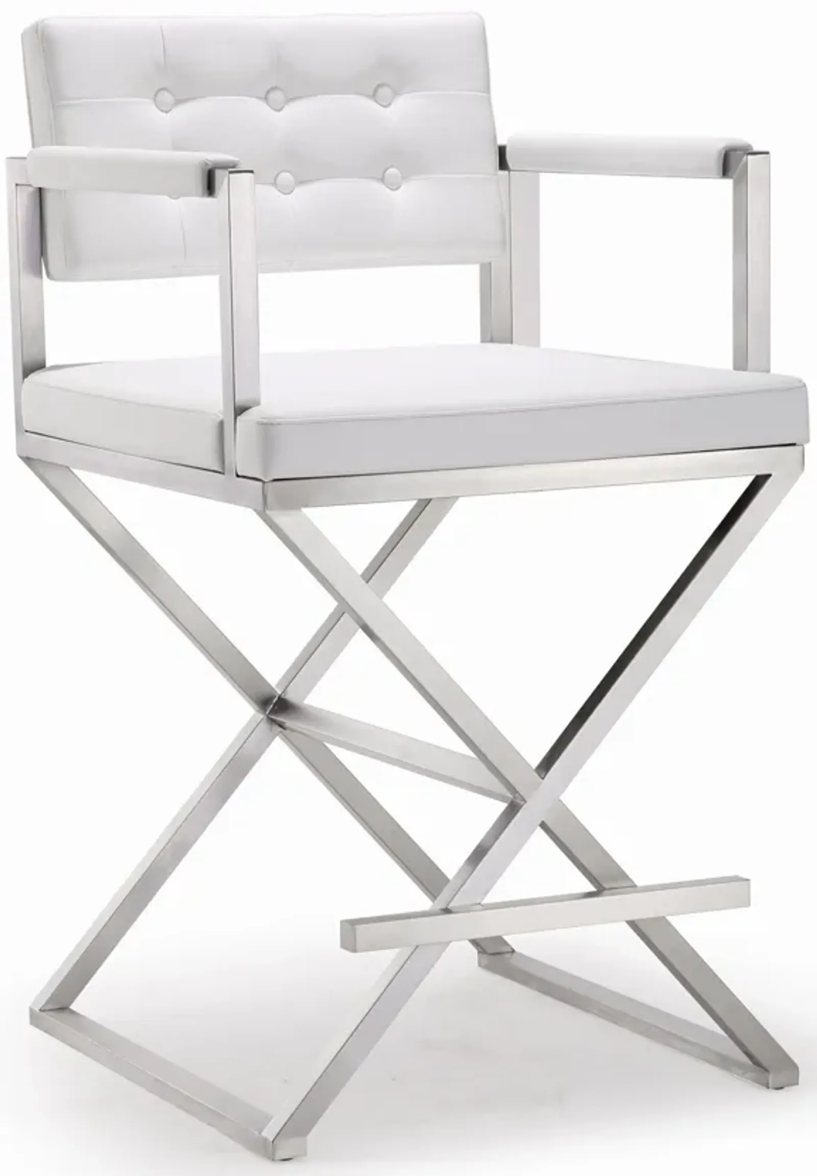 Director White Performance Vegan Leather and Stainless Steel Counter Stool