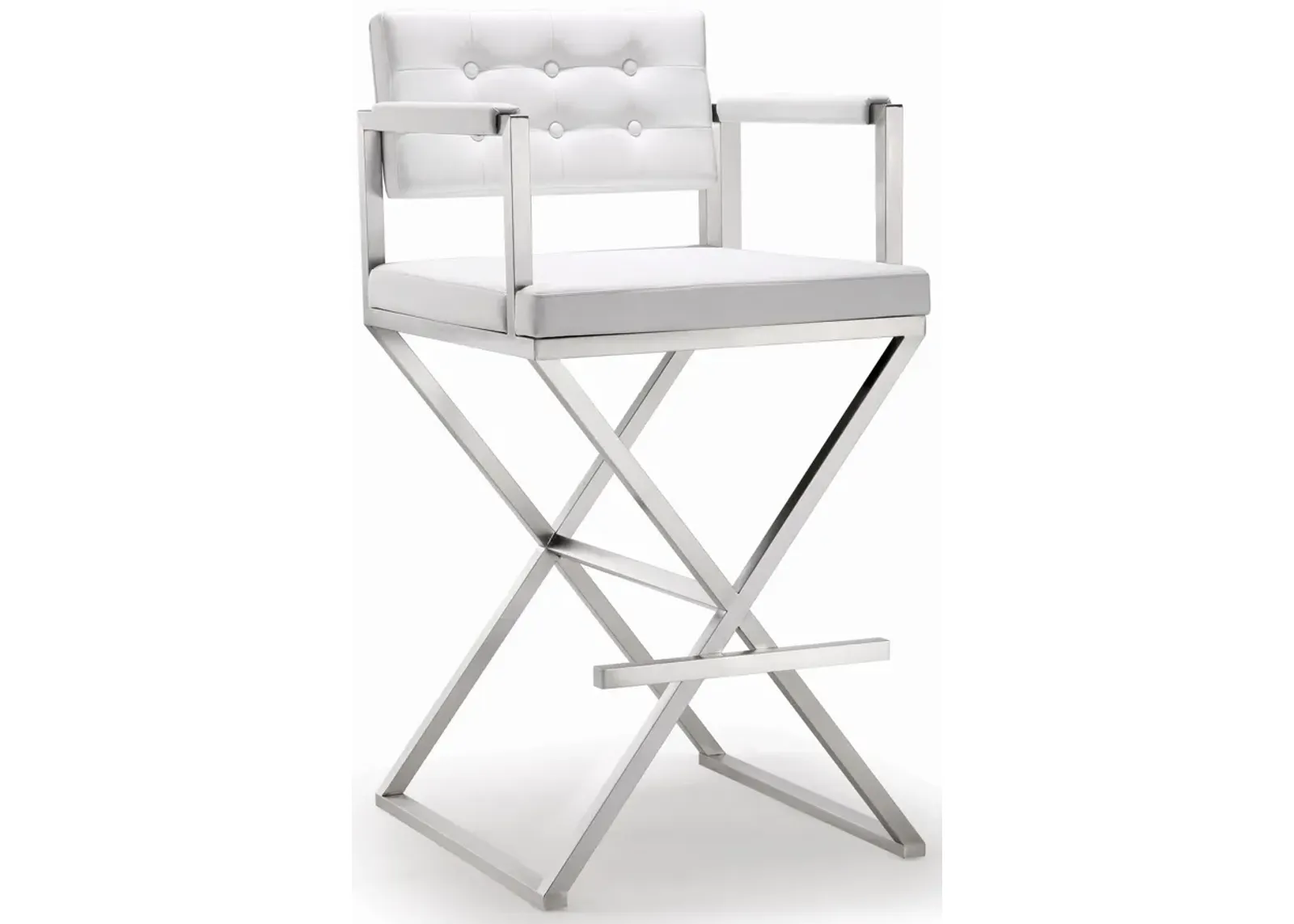 Director White Performance Vegan Leather and Stainless Steel Barstool