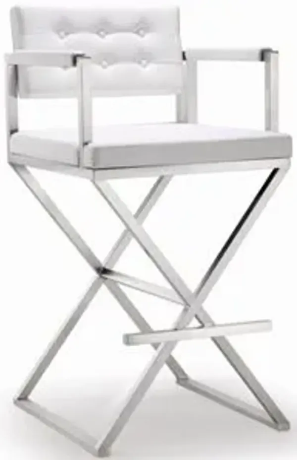Director White Performance Vegan Leather and Stainless Steel Barstool