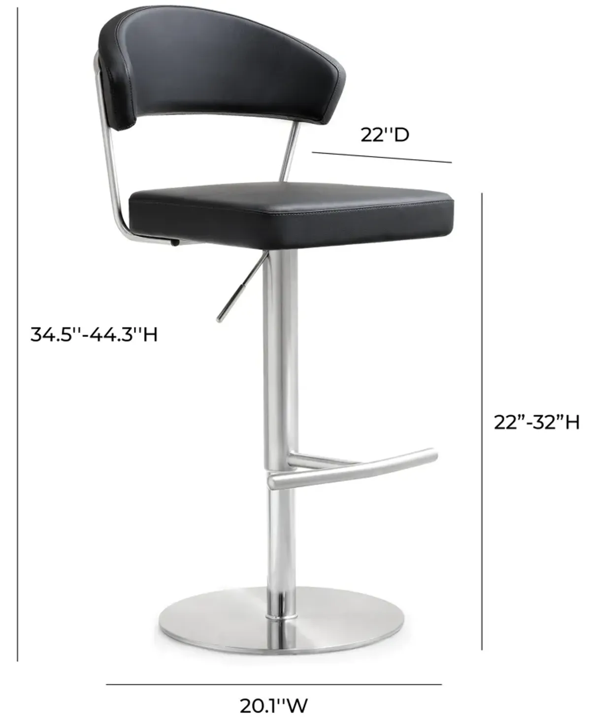 Cosmo Black Performance Vegan Leather and Stainless Steel Barstool