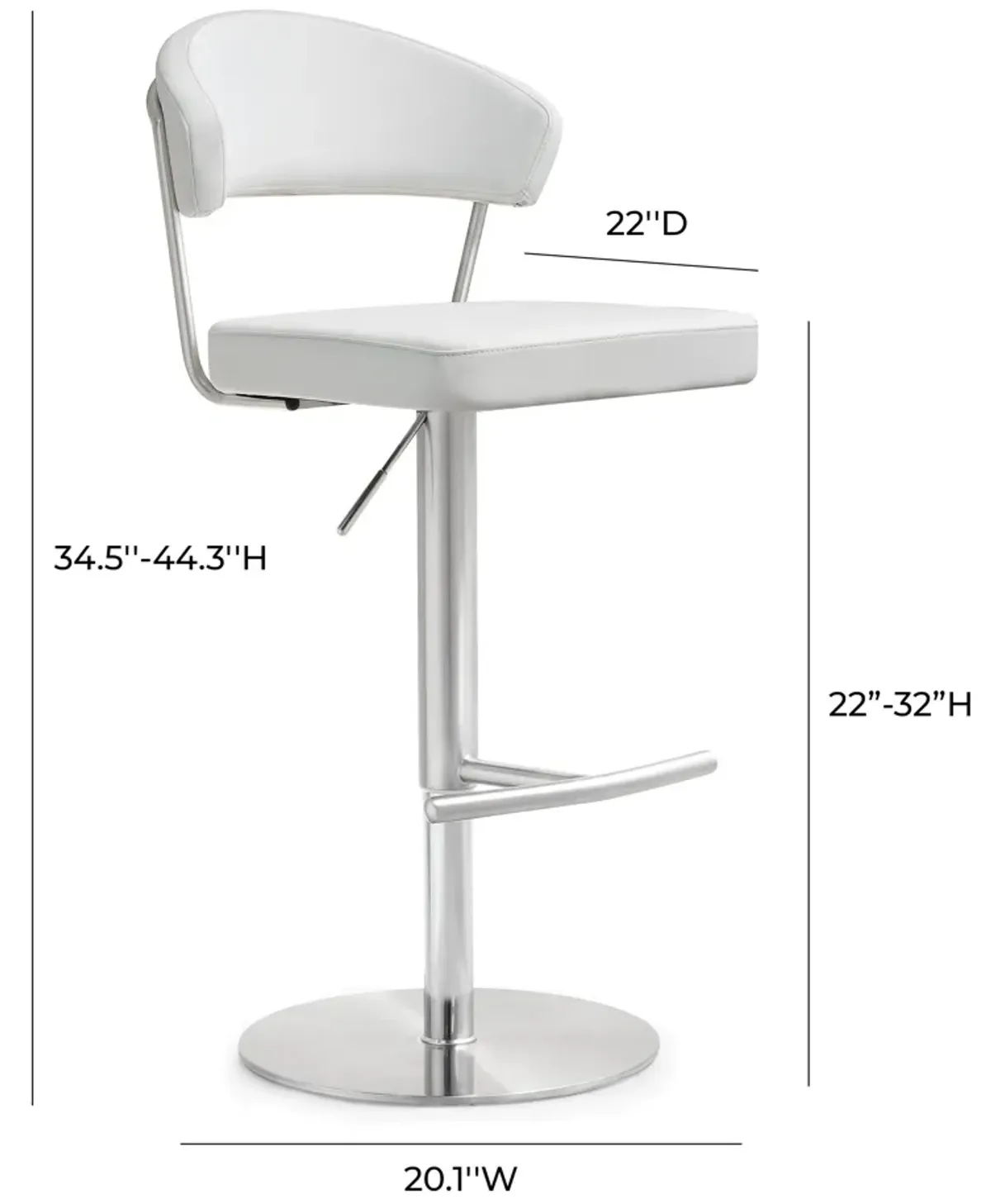 Cosmo White Performance Vegan Leather and Stainless Steel Barstool