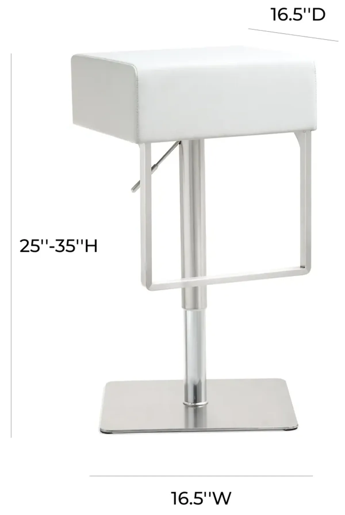 Seville White Performance Vegan Leather and Stainless Steel Adjustable Barstool