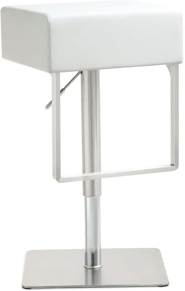 Seville White Performance Vegan Leather and Stainless Steel Adjustable Barstool