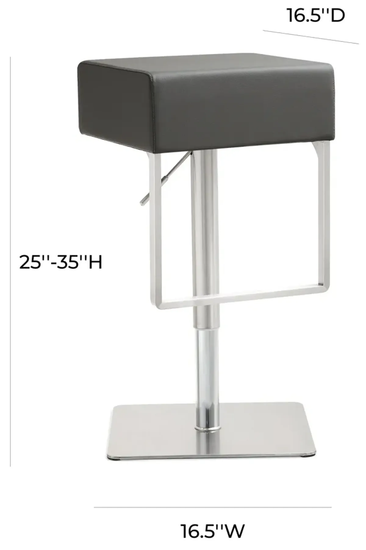 Seville Grey Performance Vegan Leather and Stainless Steel Adjustable Barstool