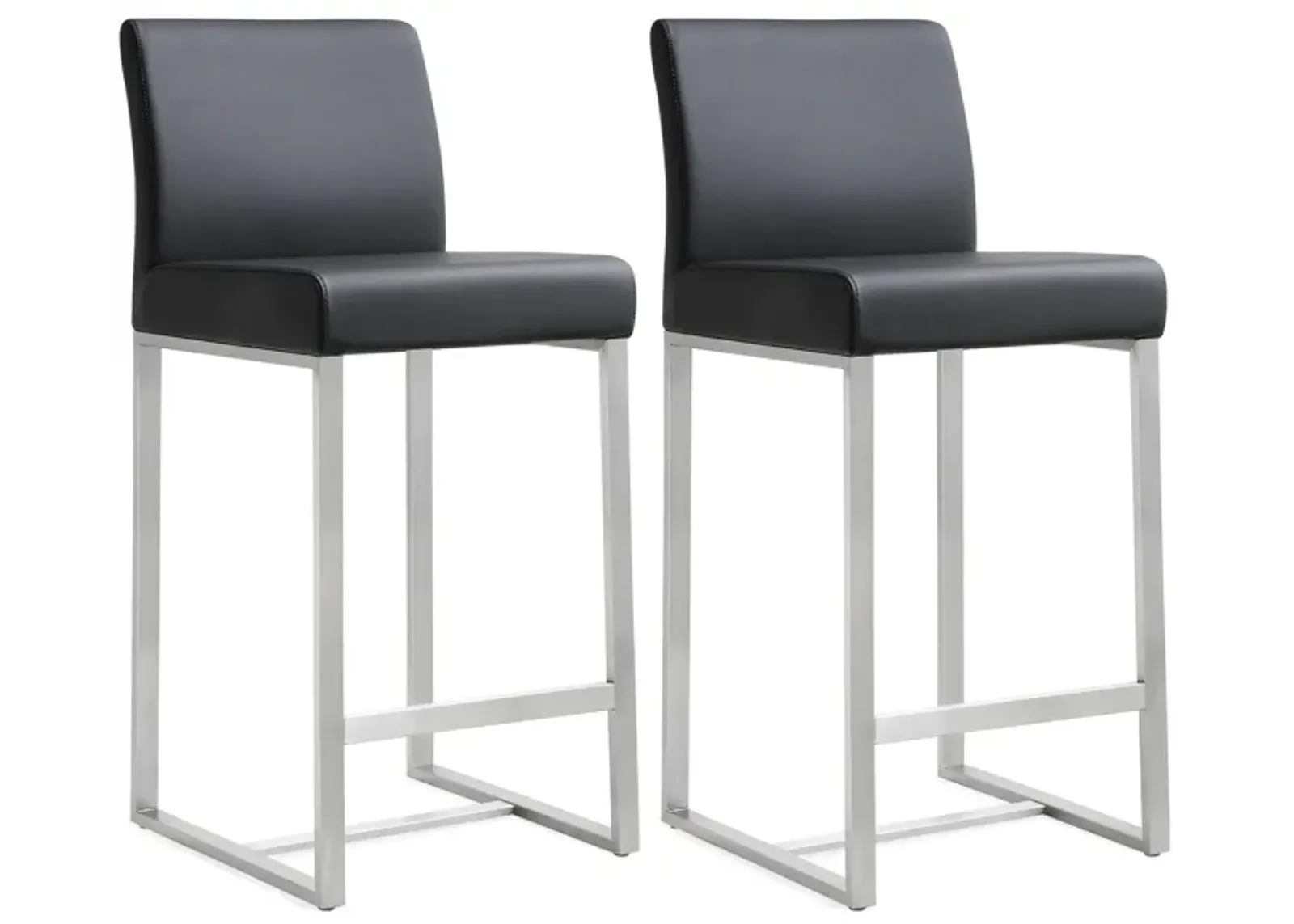 Denmark Black Performance Vegan Leather and Stainless Steel Counter Stool - Set of 2