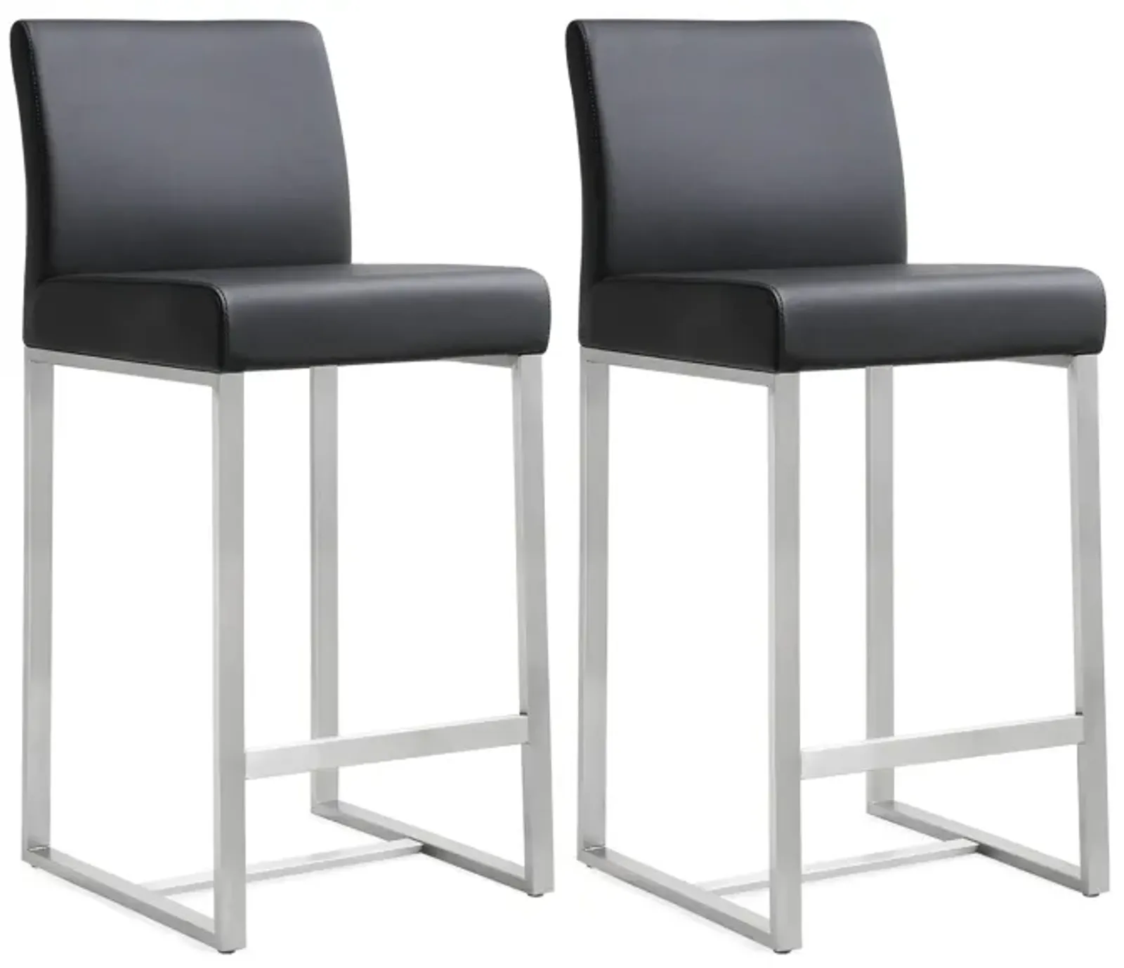 Denmark Black Performance Vegan Leather and Stainless Steel Counter Stool - Set of 2