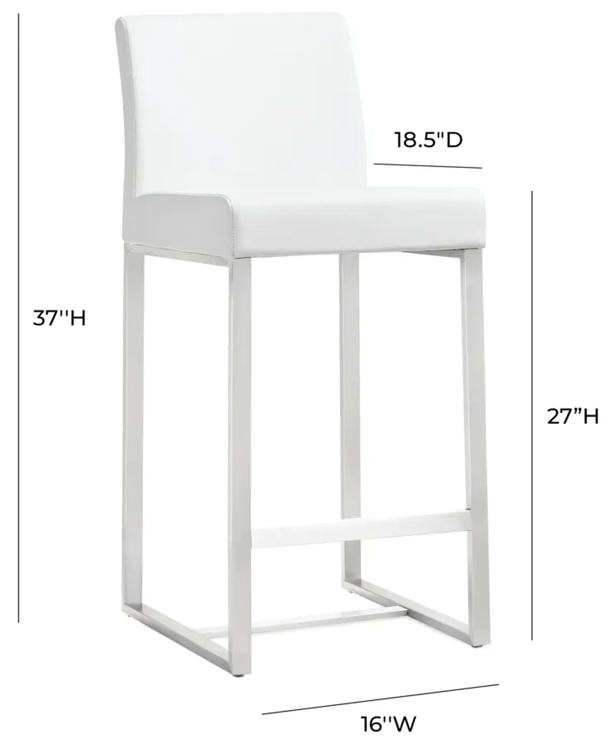 Denmark White Performance Vegan Leather and Stainless Steel Counter Stool - Set of 2