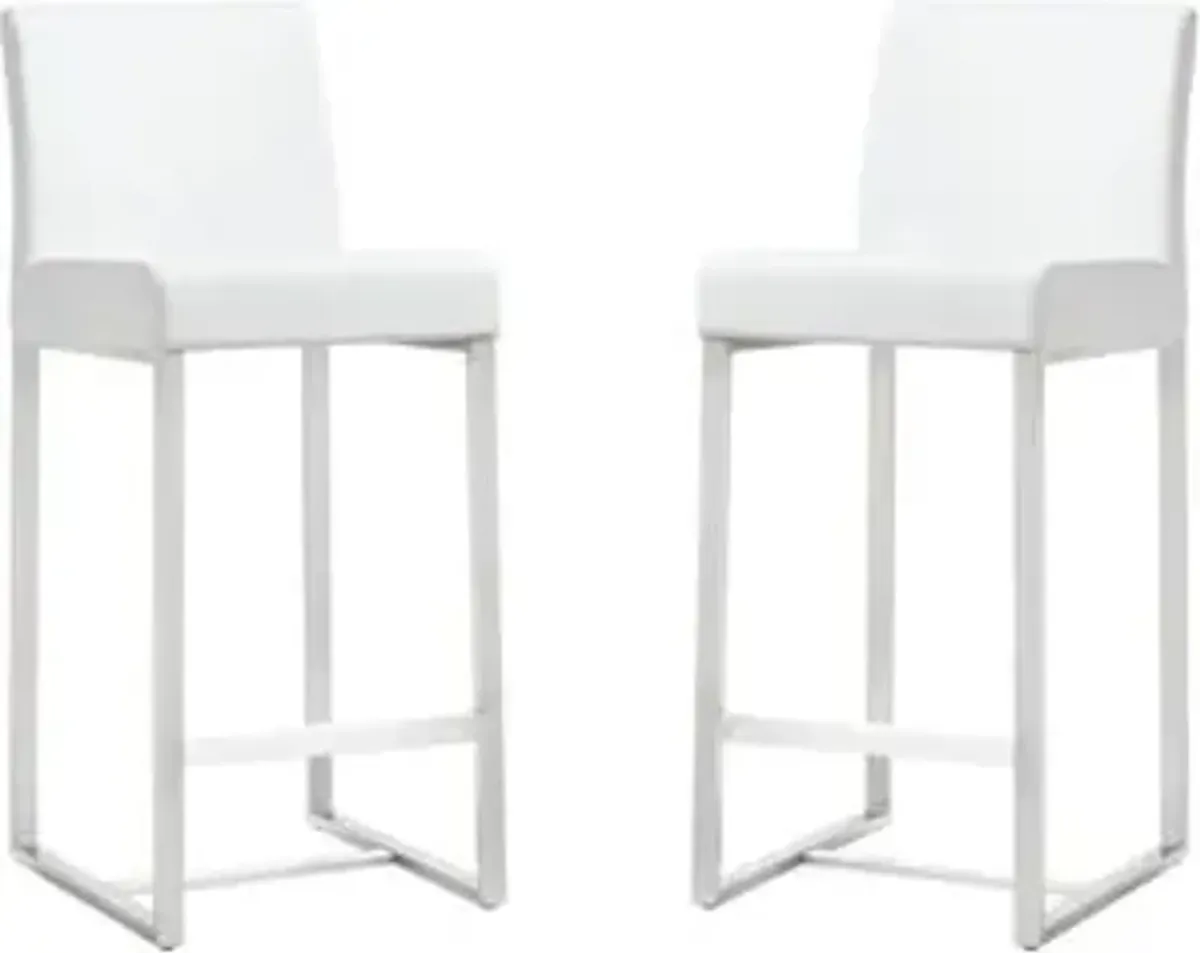 Denmark White Performance Vegan Leather and Stainless Steel Counter Stool - Set of 2