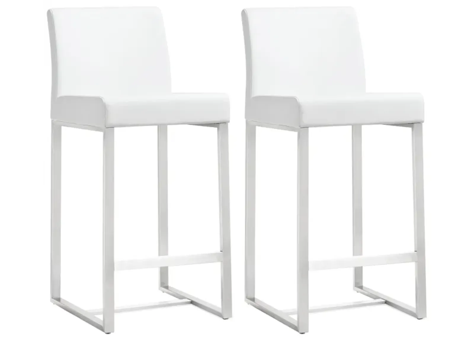 Denmark White Performance Vegan Leather and Stainless Steel Counter Stool - Set of 2