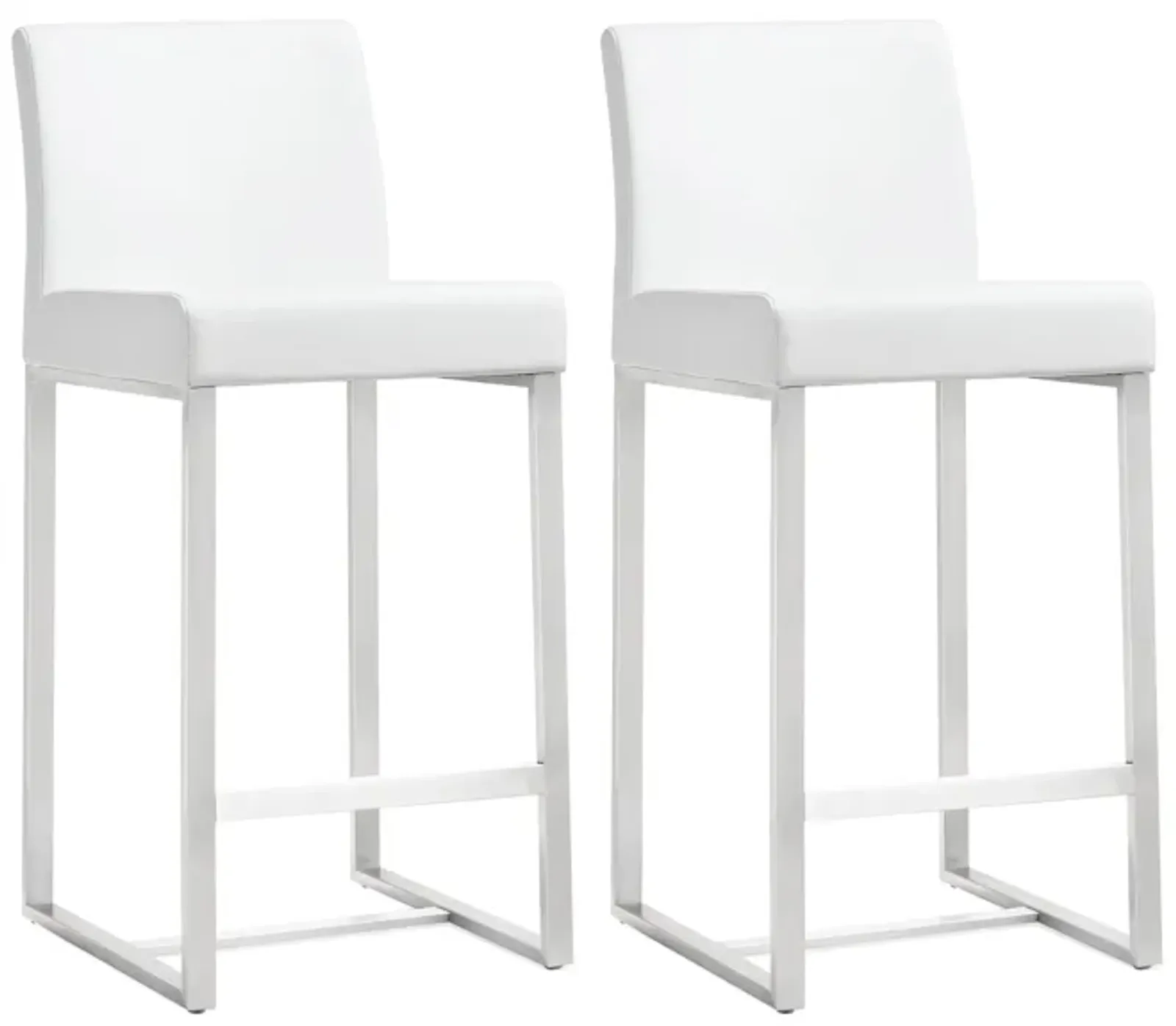 Denmark White Performance Vegan Leather and Stainless Steel Counter Stool - Set of 2