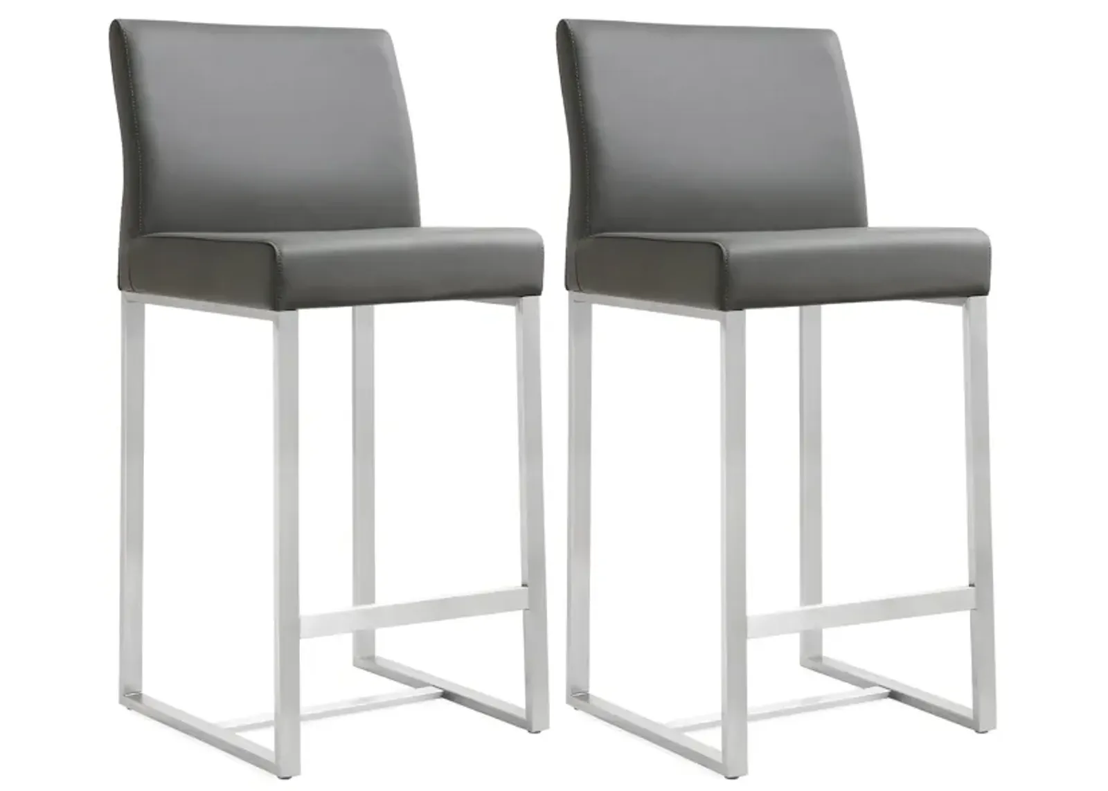 Denmark Grey Performance Vegan Leather and Stainless Steel Counter Stool - Set of 2