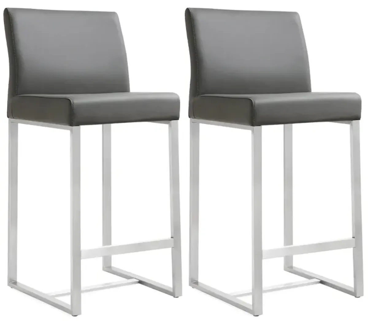 Denmark Grey Performance Vegan Leather and Stainless Steel Counter Stool - Set of 2