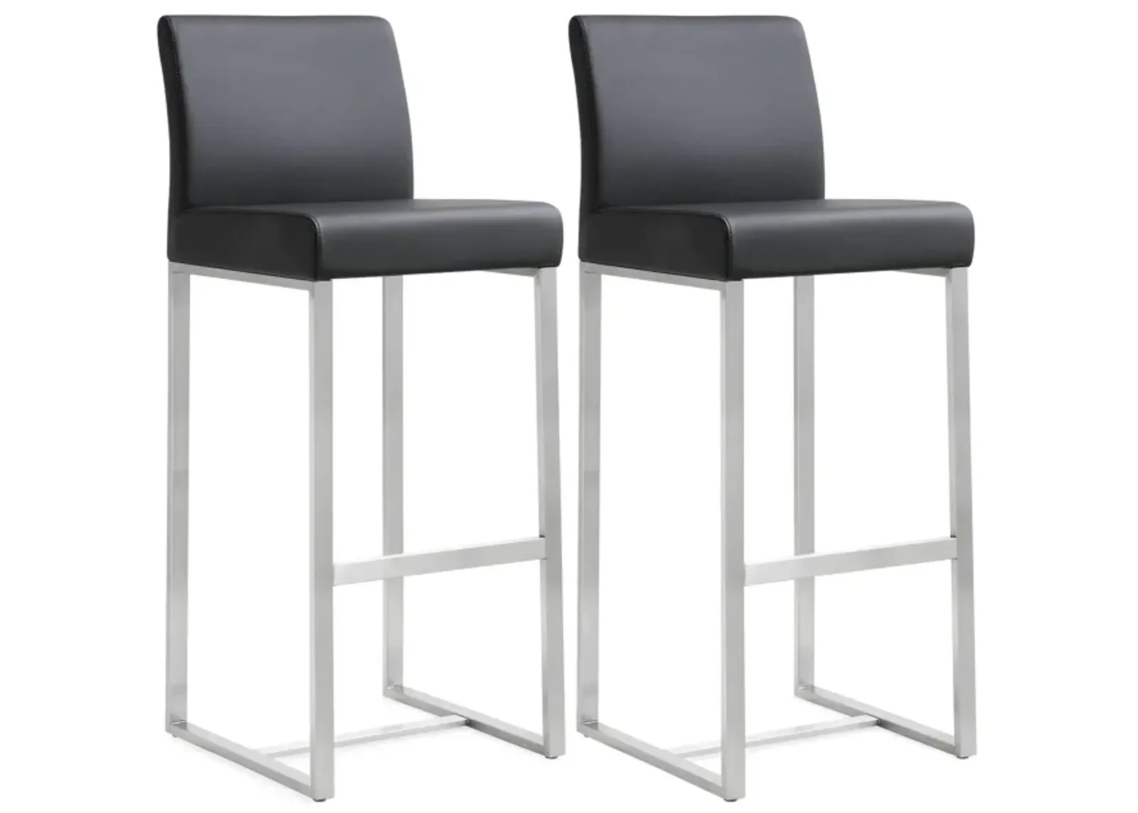 Denmark Black Performance Vegan Leather and Stainless Steel Barstool - Set of 2