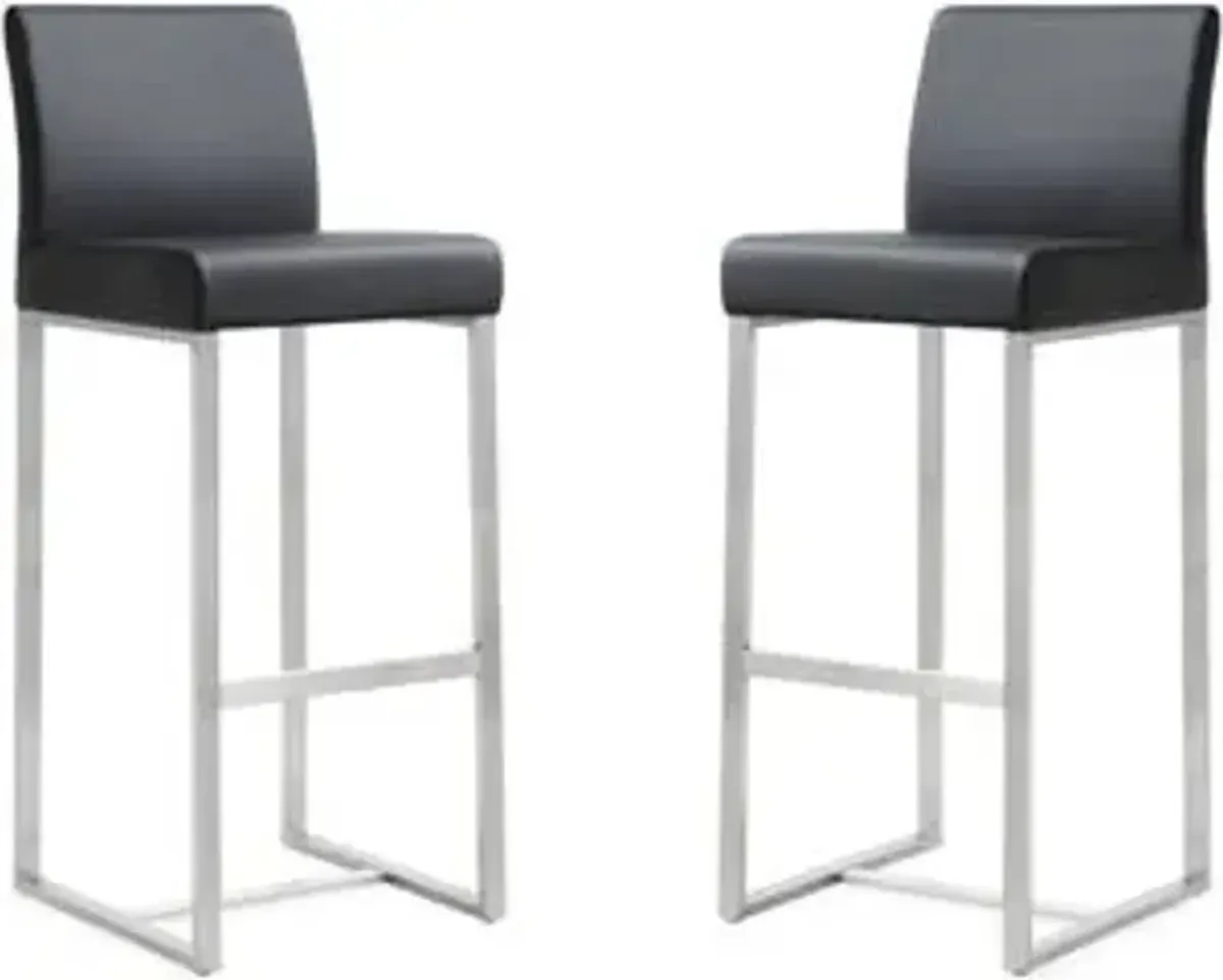 Denmark Black Performance Vegan Leather and Stainless Steel Barstool - Set of 2