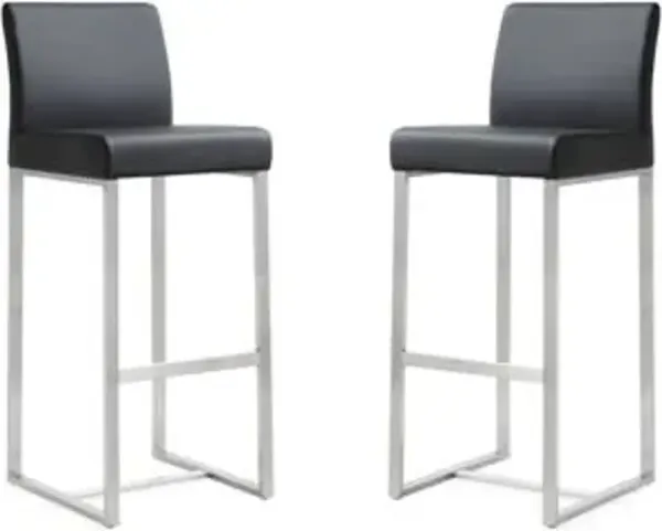 Denmark Black Performance Vegan Leather and Stainless Steel Barstool - Set of 2