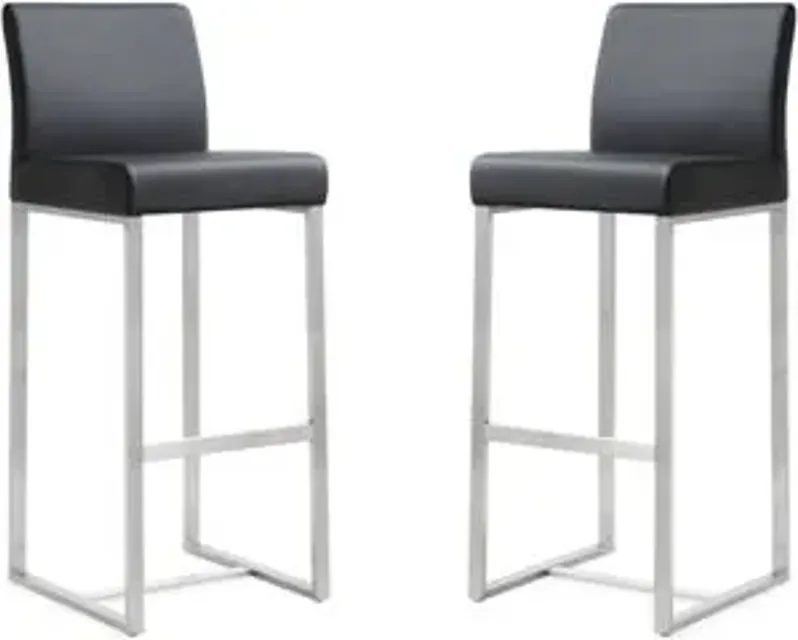 Denmark Black Performance Vegan Leather and Stainless Steel Barstool - Set of 2
