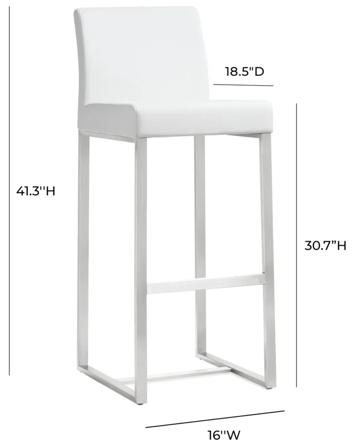 Denmark White Performance Vegan Leather and Stainless Steel Barstool - Set of 2