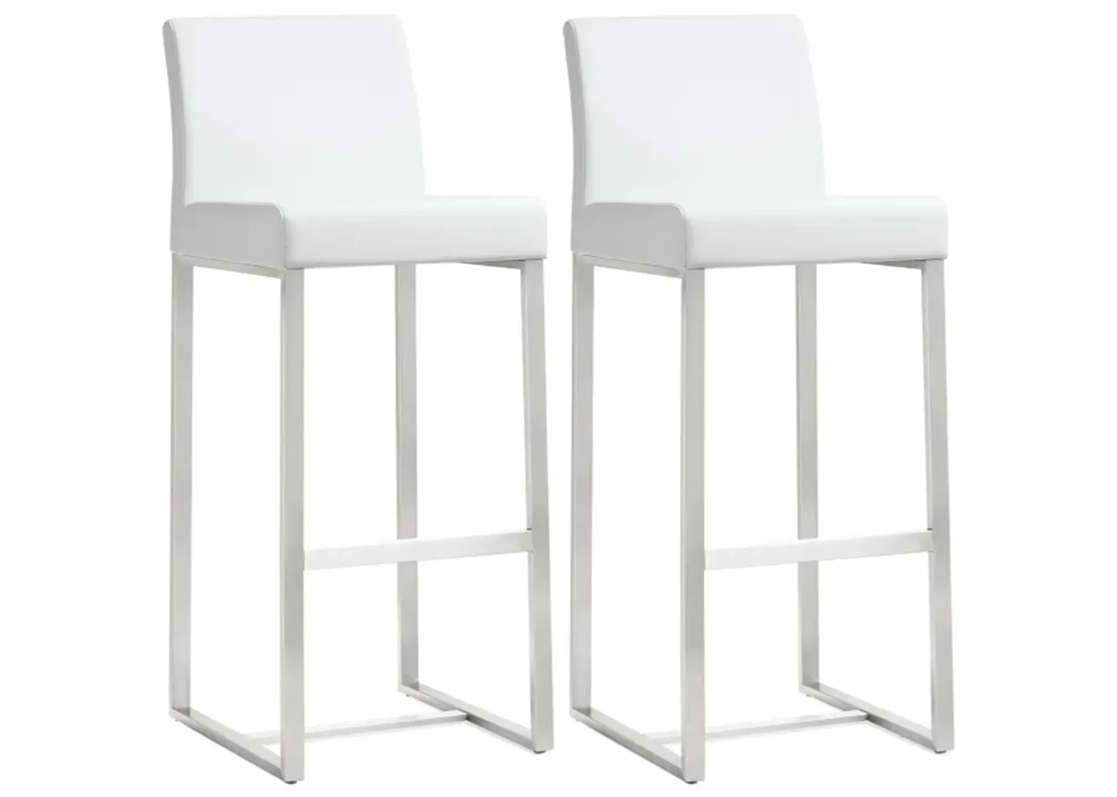 Denmark White Performance Vegan Leather and Stainless Steel Barstool - Set of 2