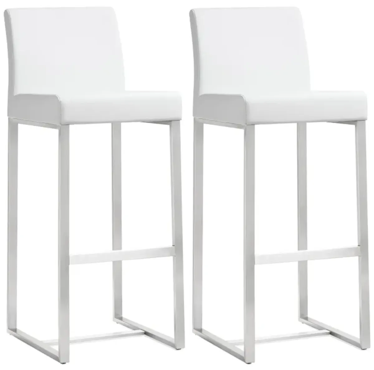 Denmark White Performance Vegan Leather and Stainless Steel Barstool - Set of 2