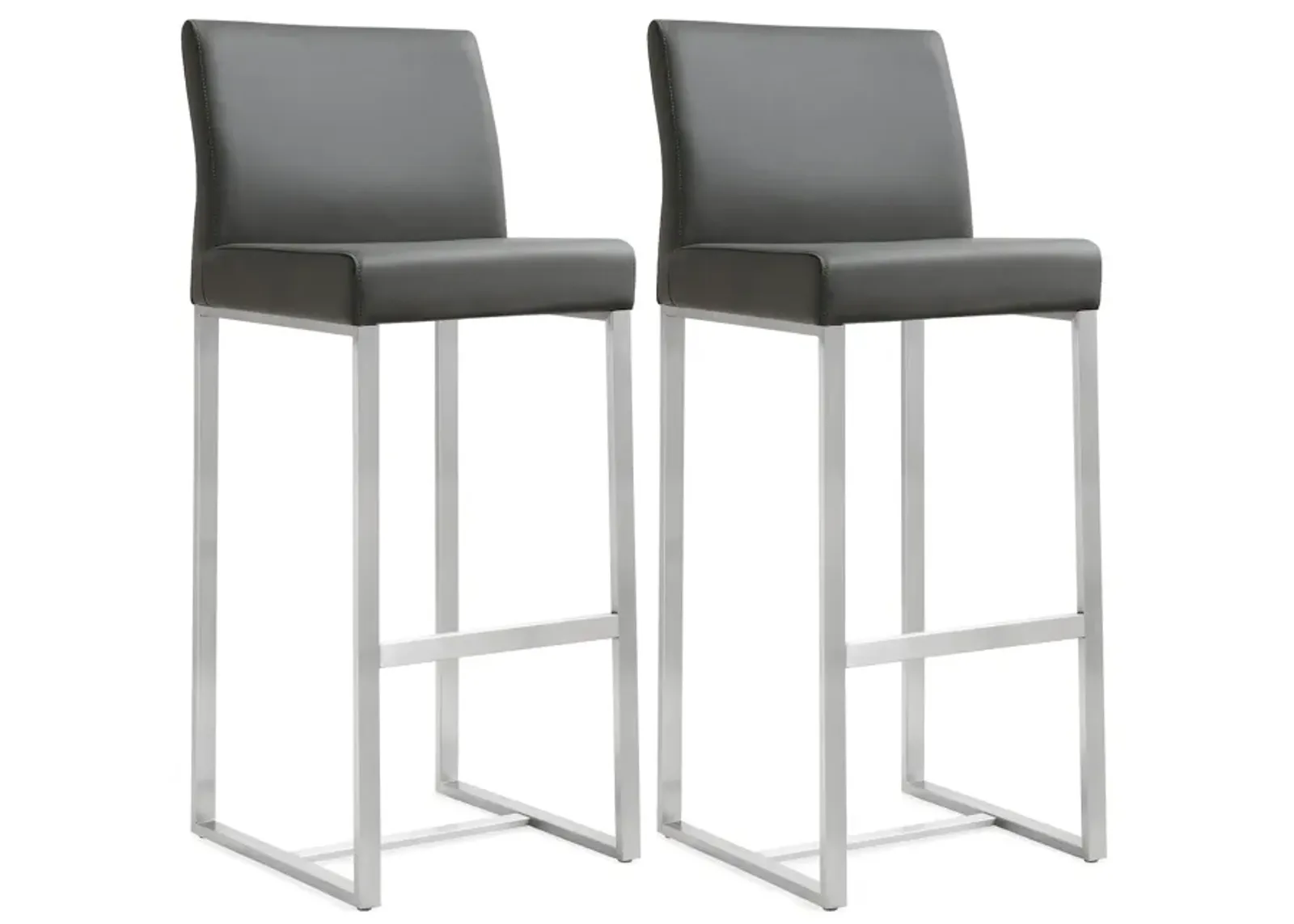 Denmark Grey Performance Vegan Leather and Stainless Steel Barstool - Set of 2