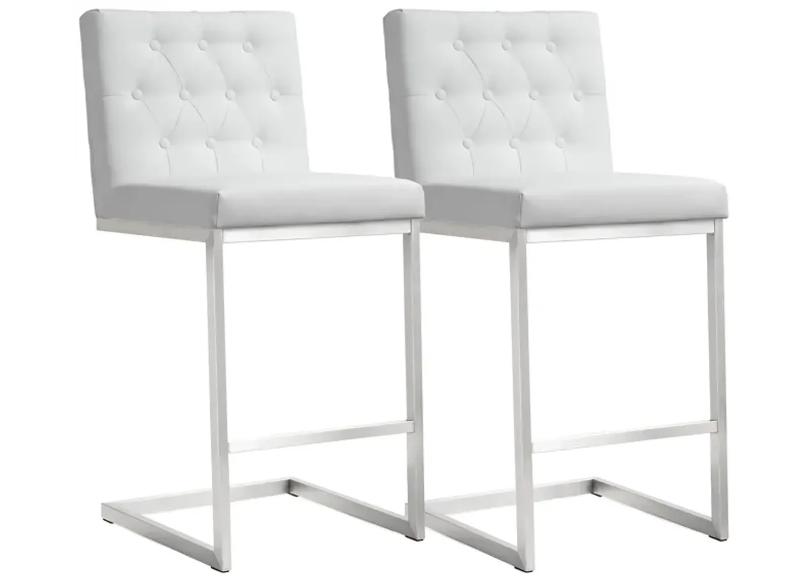 Helsinki White Performance Vegan Leather and Stainless Steel Counter Stool - Set of 2