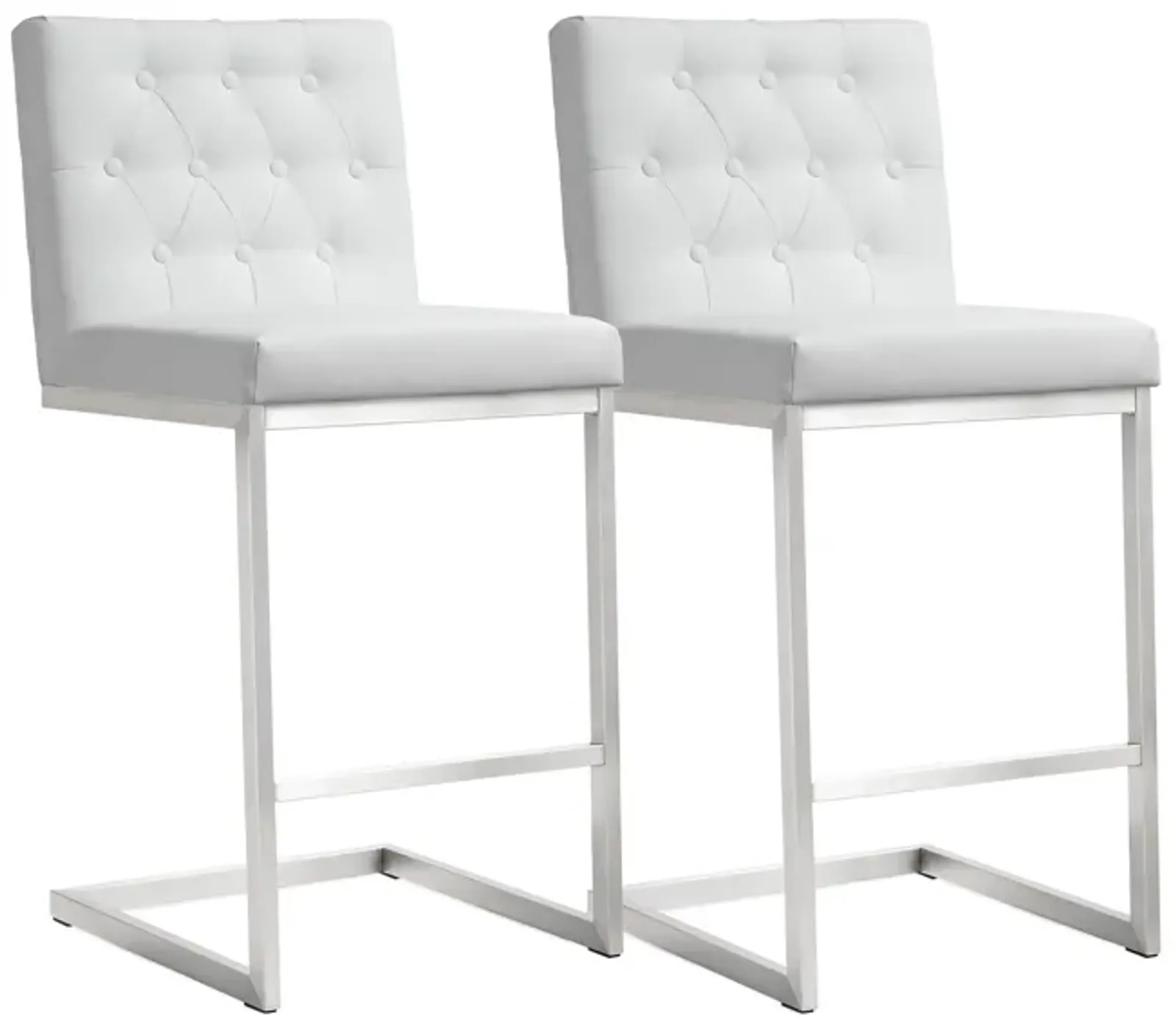 Helsinki White Performance Vegan Leather and Stainless Steel Counter Stool - Set of 2