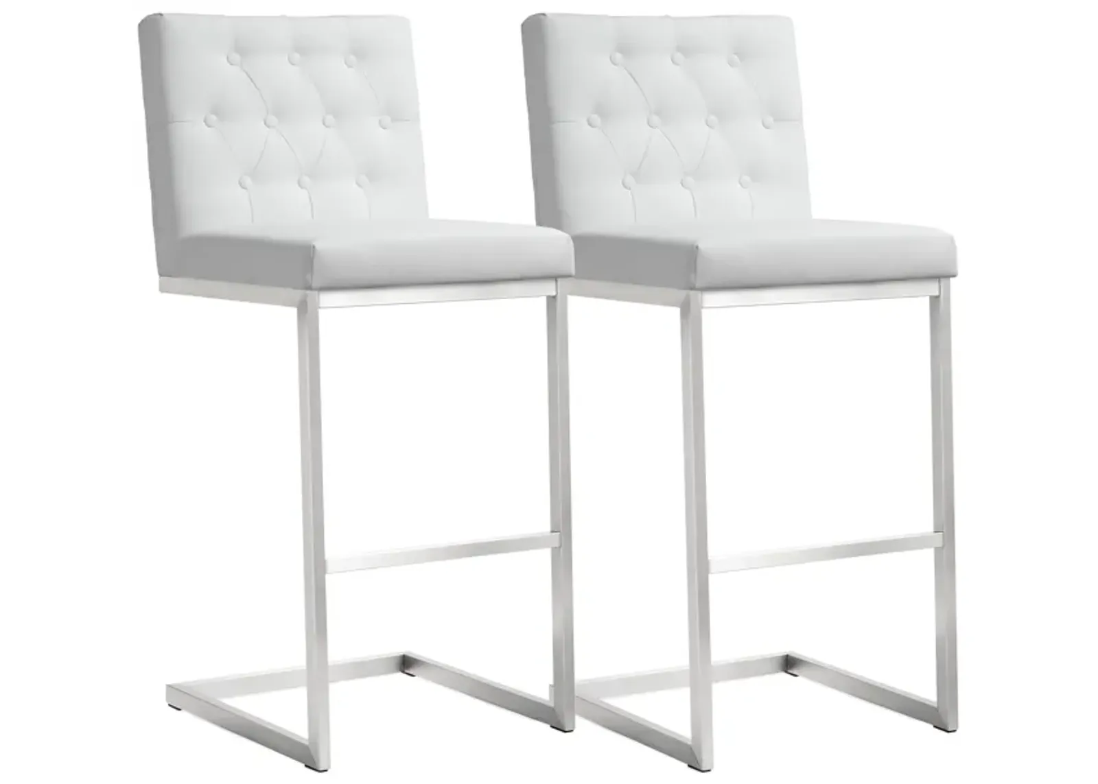 Helsinki White Performance Vegan Leather and Stainless Steel Barstool - Set of 2