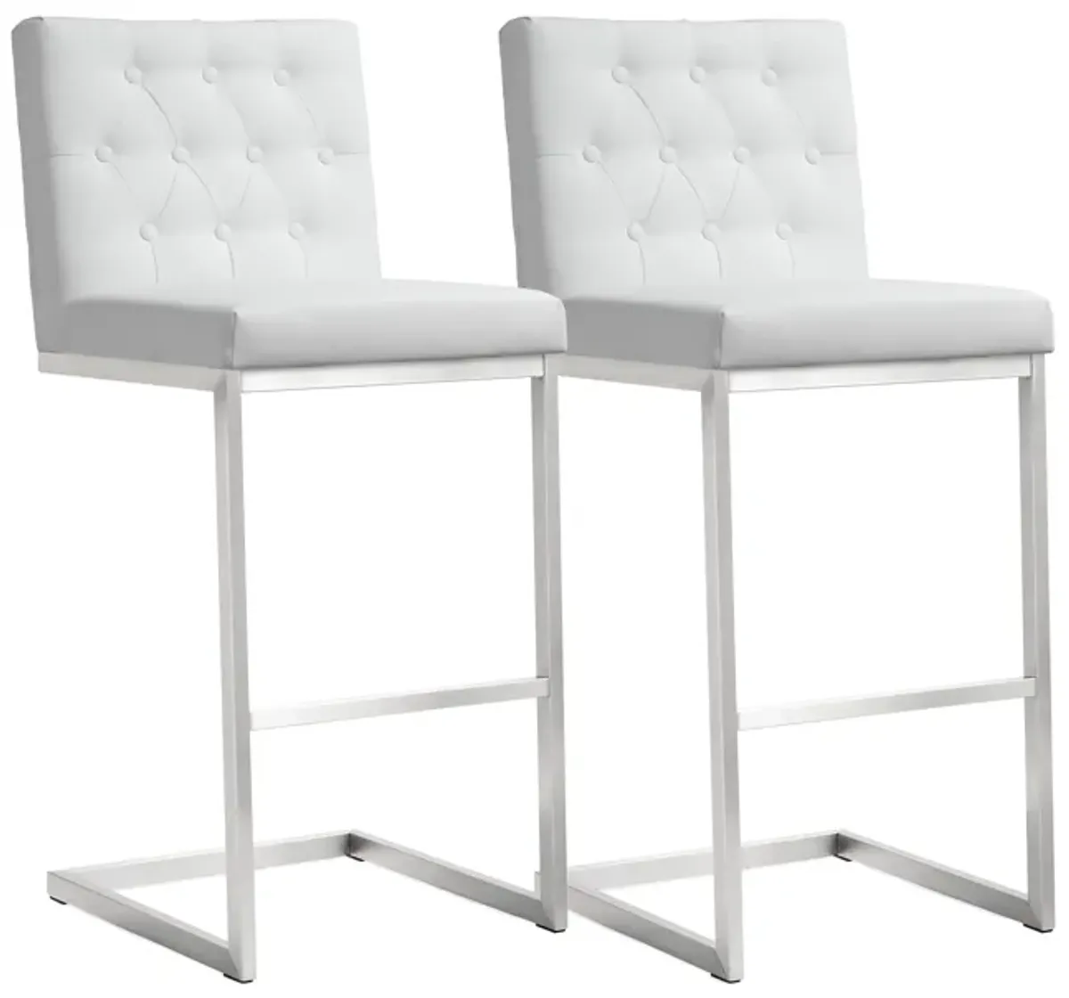 Helsinki White Performance Vegan Leather and Stainless Steel Barstool - Set of 2