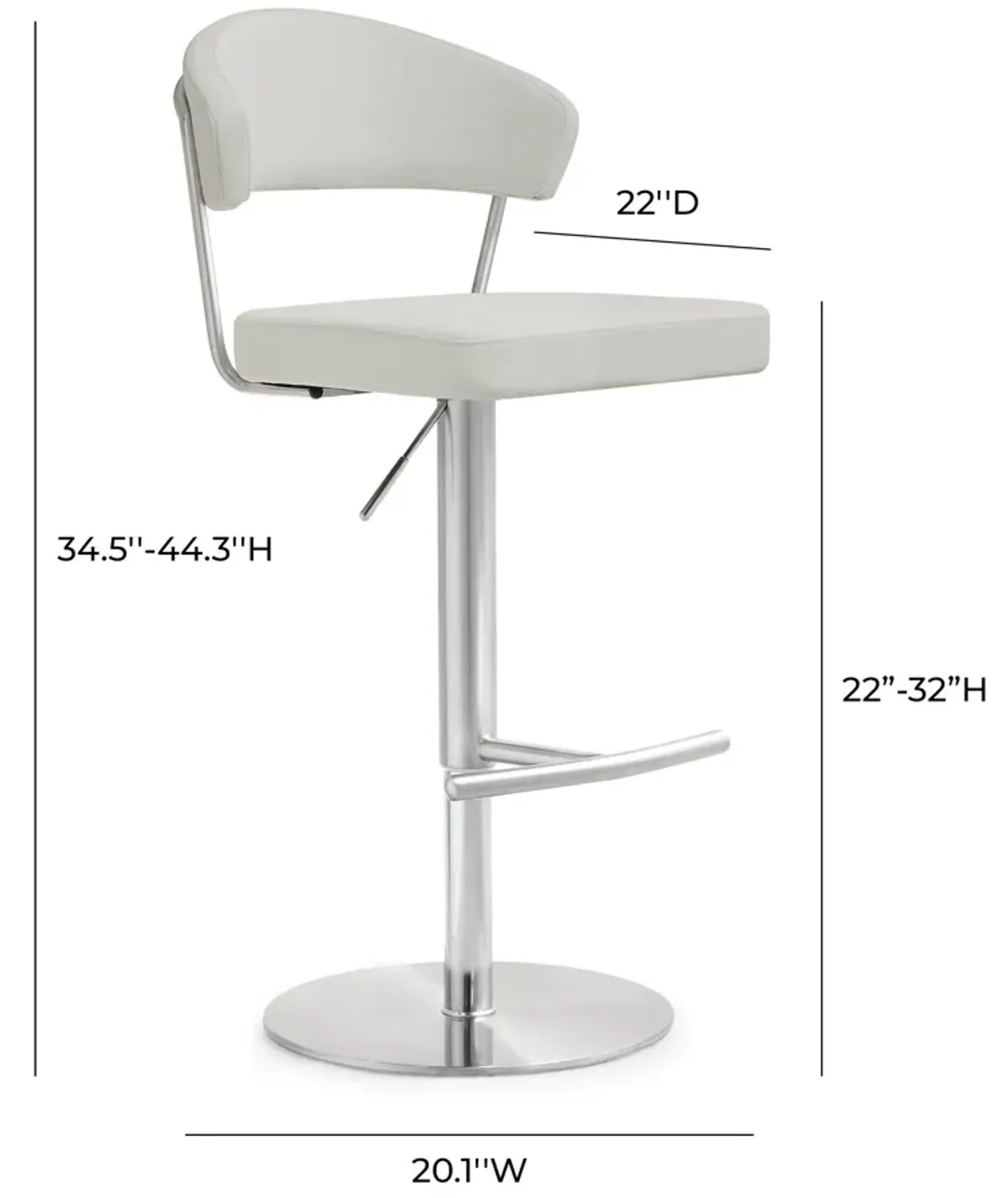 Cosmo Light Grey Performance Vegan Leather and Stainless Steel Barstool