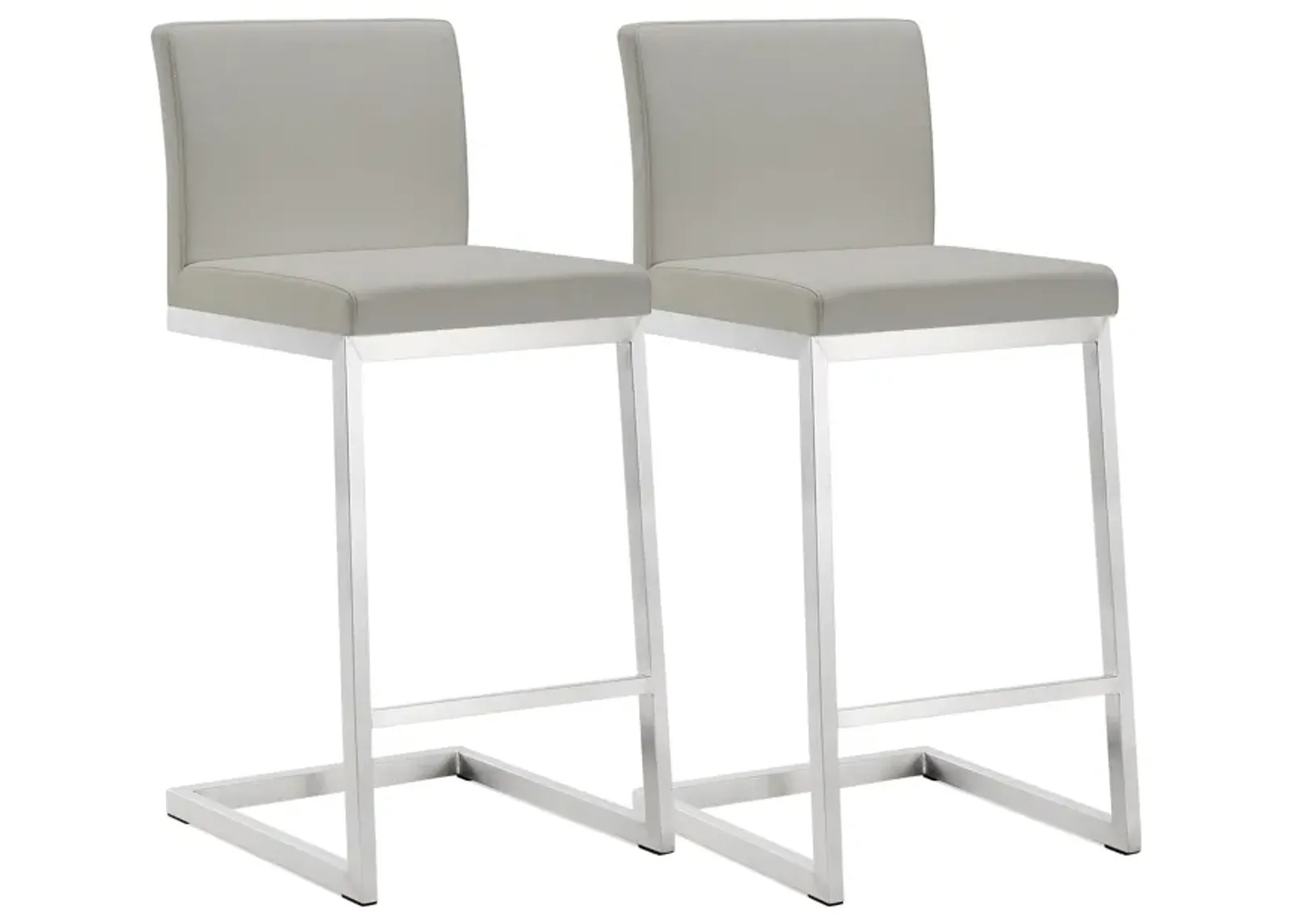 Parma Light Grey Performance Vegan Leather and Stainless Steel Counter Stool - Set of 2