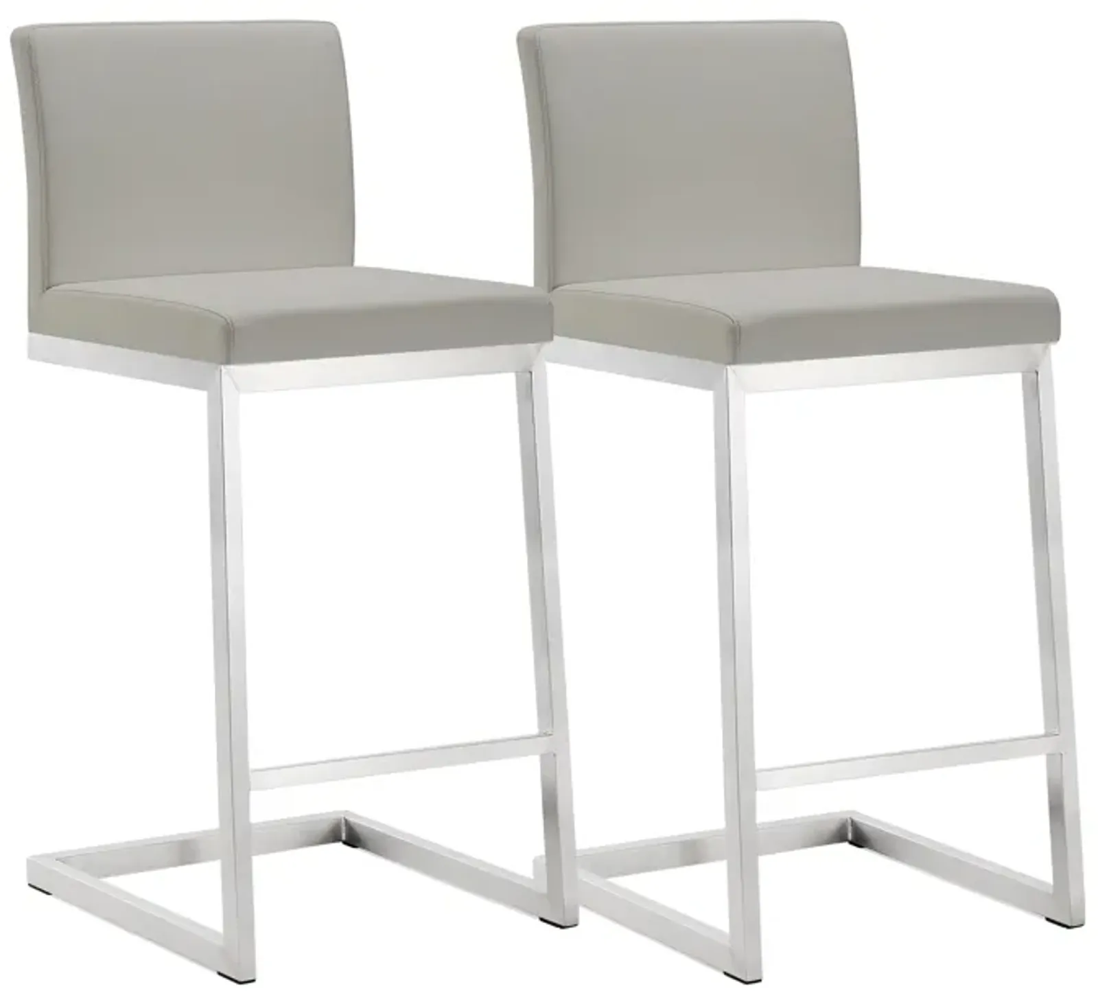 Parma Light Grey Performance Vegan Leather and Stainless Steel Counter Stool - Set of 2