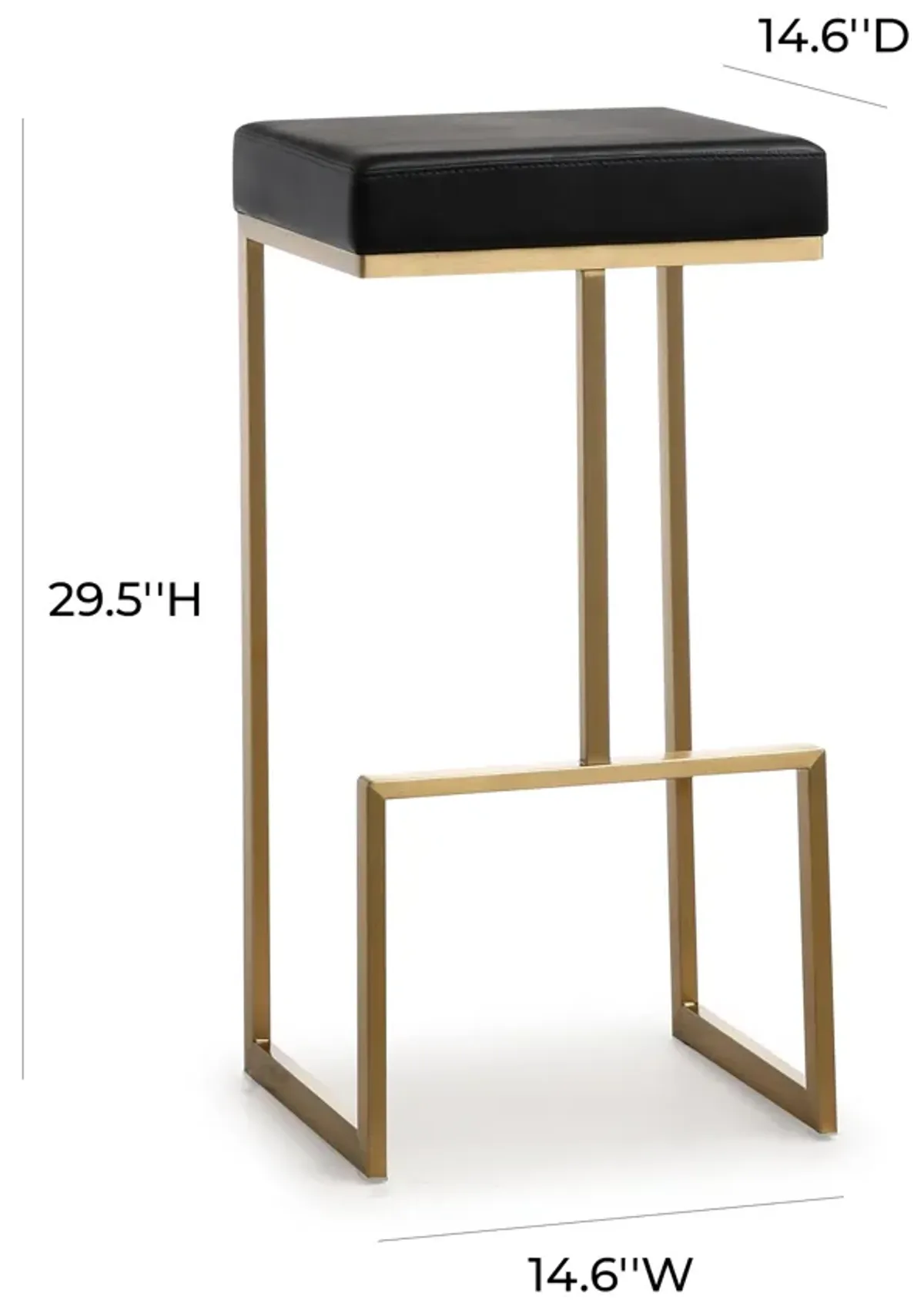 Ferrara Black Performance Vegan Leather and Gold Steel Barstool - Set of 2