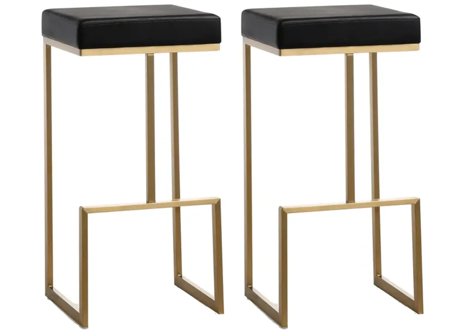 Ferrara Black Performance Vegan Leather and Gold Steel Barstool - Set of 2