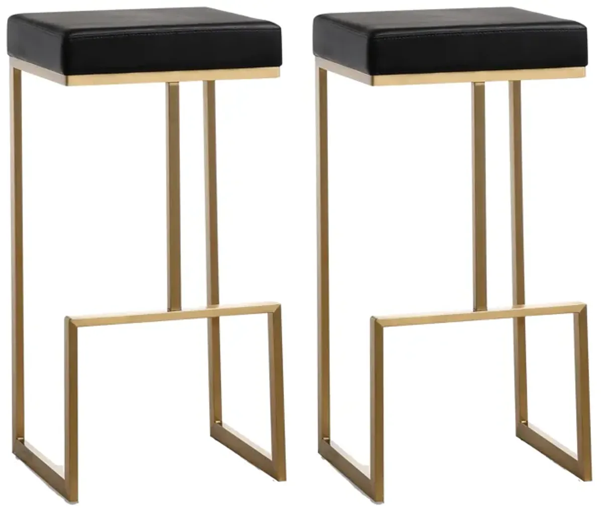 Ferrara Black Performance Vegan Leather and Gold Steel Barstool - Set of 2