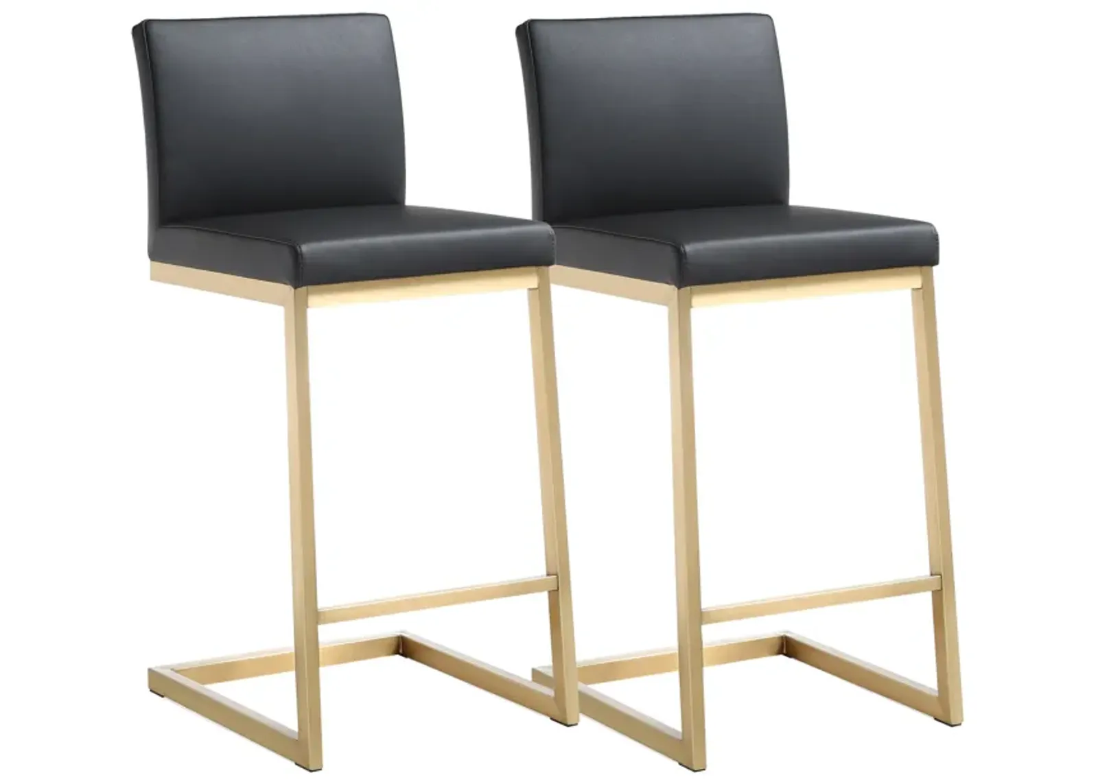 Parma Black Performance Vegan Leather and Gold Steel Counter Stool - Set of 2